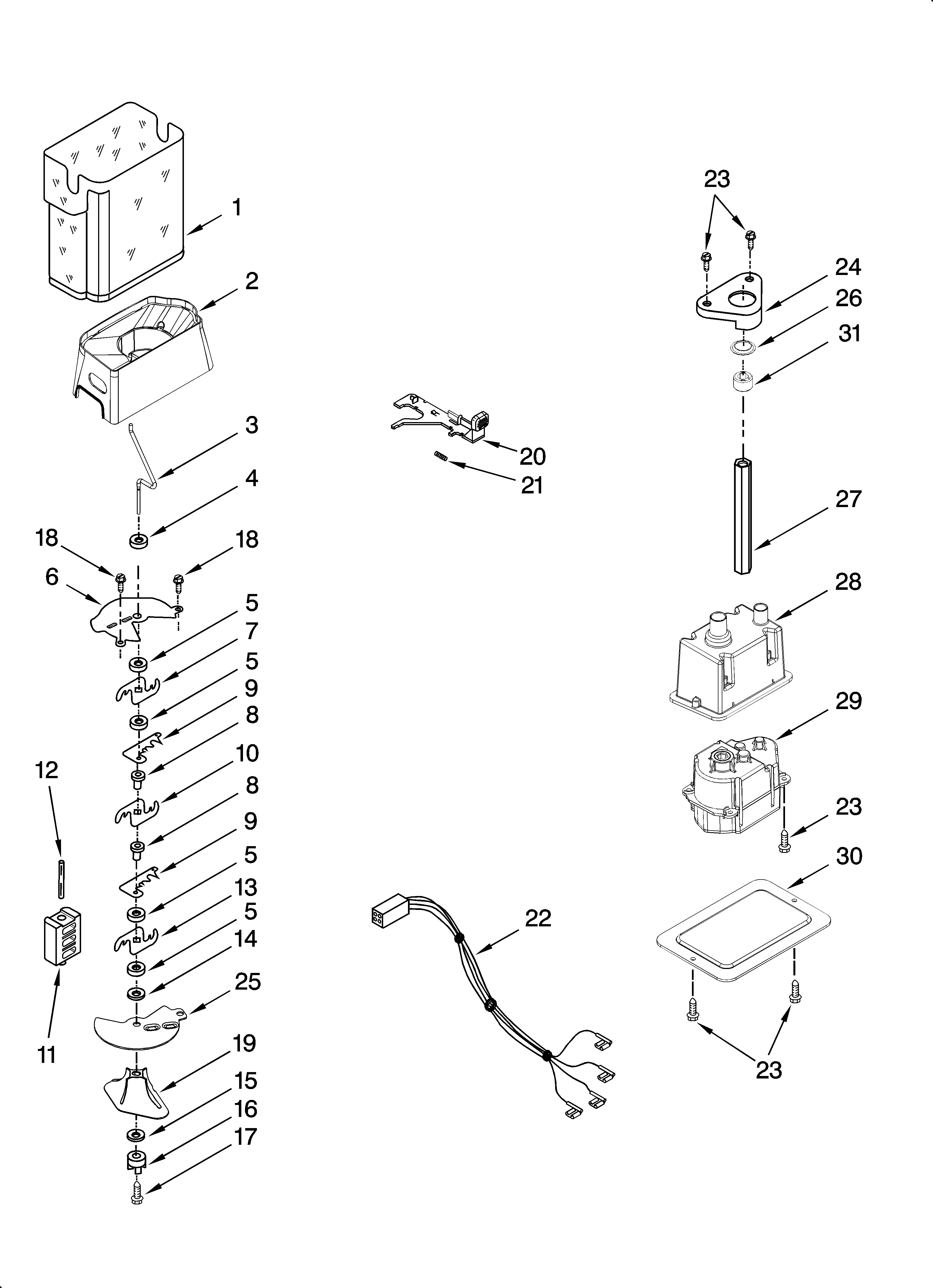 Kenmore 10656823604 motor and ice container parts diagram