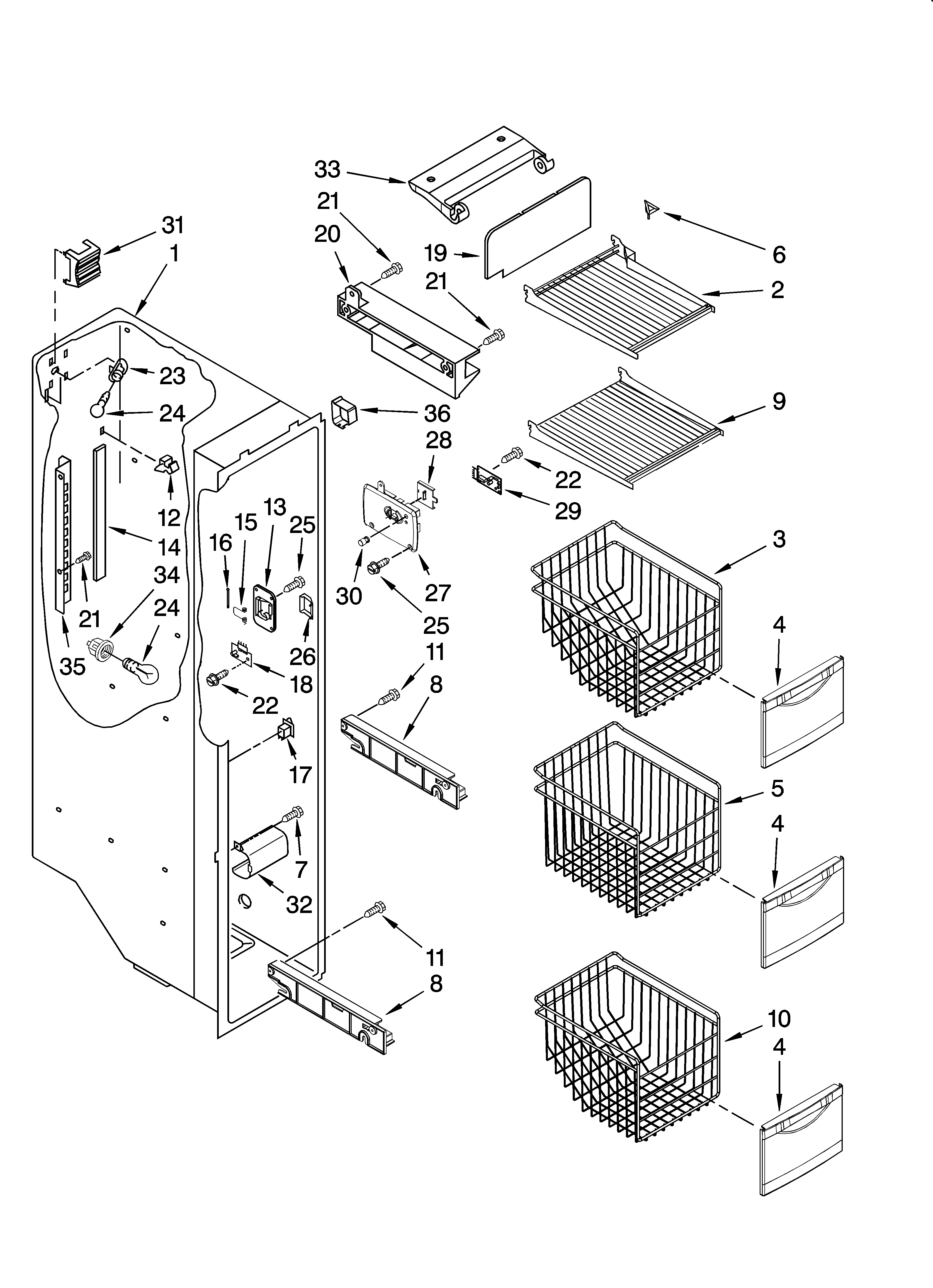 Kenmore Elite 10657453701 freezer liner parts diagram