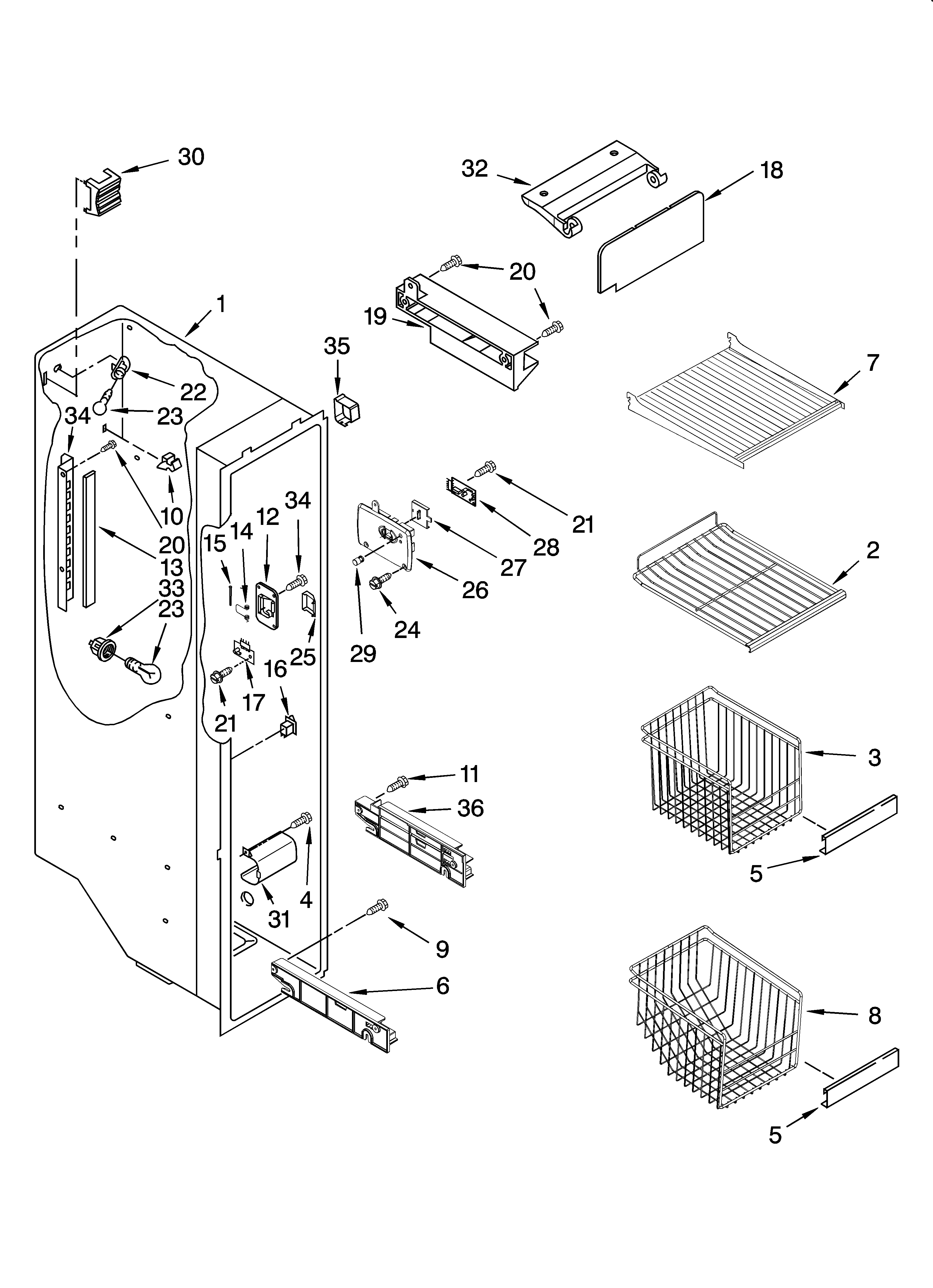 Kenmore Elite 10657783701 freezer liner parts diagram