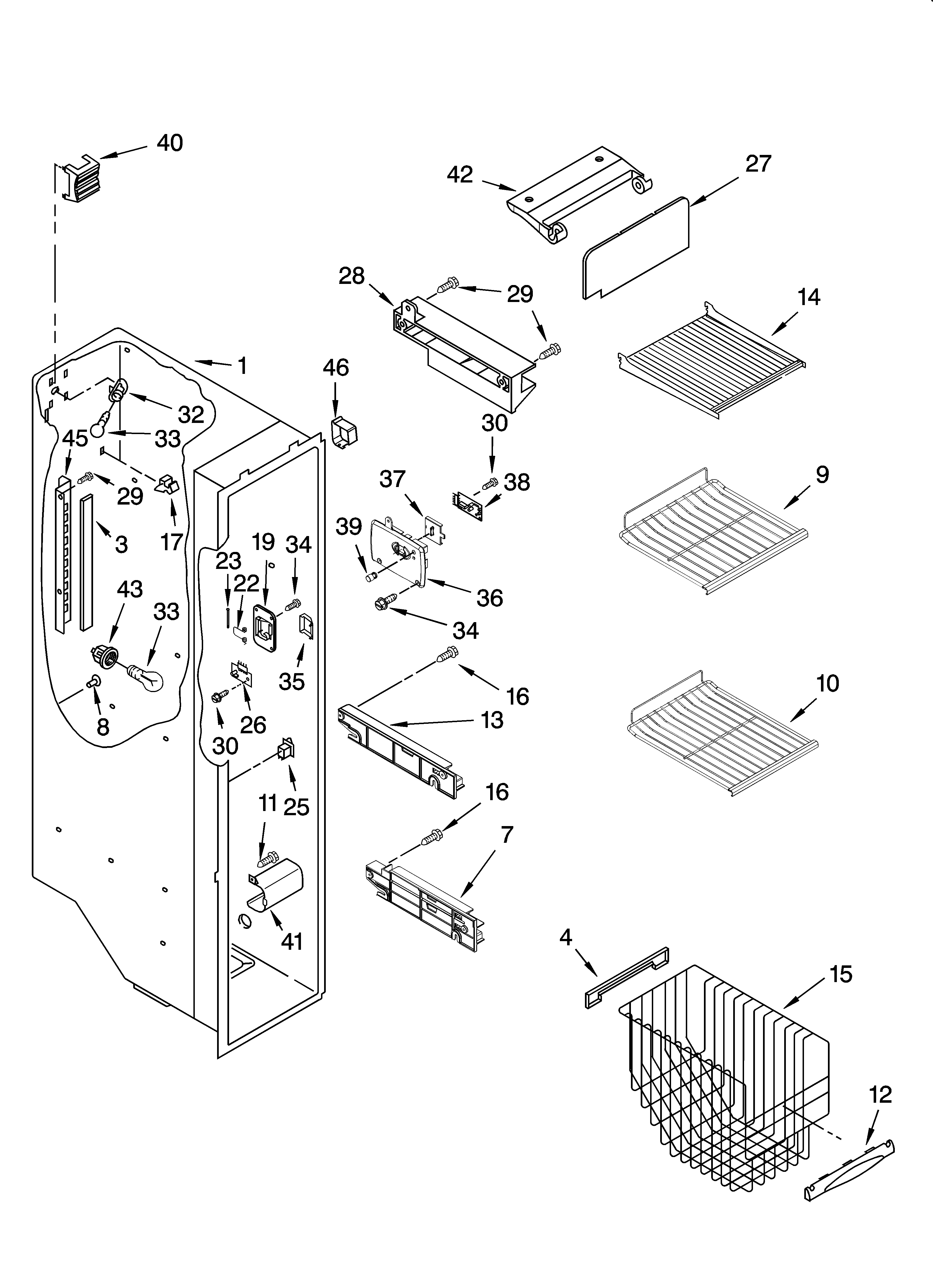 Kenmore 10656663502 freezer liner parts diagram