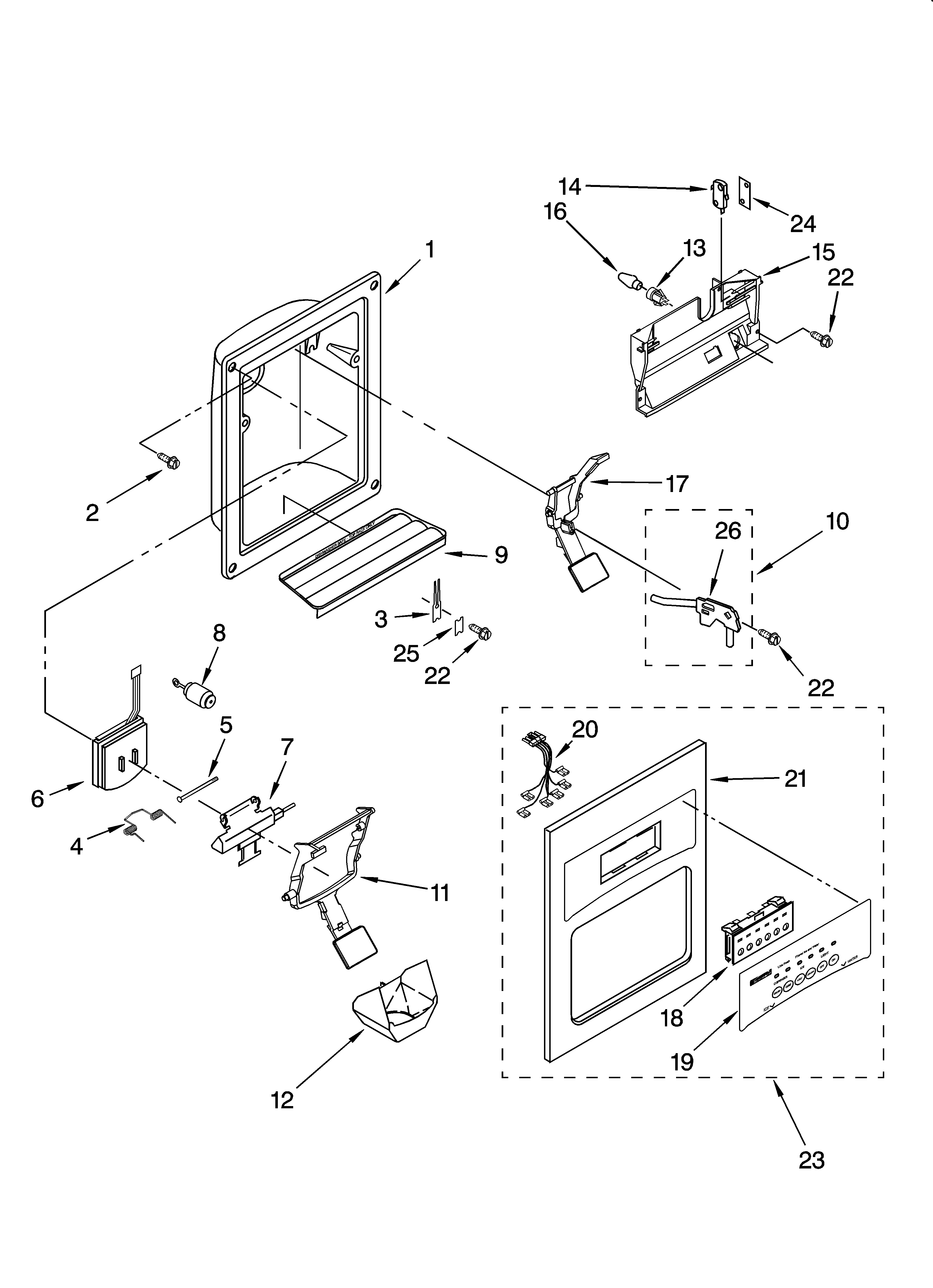 Kenmore 10656663502 dispenser front parts diagram
