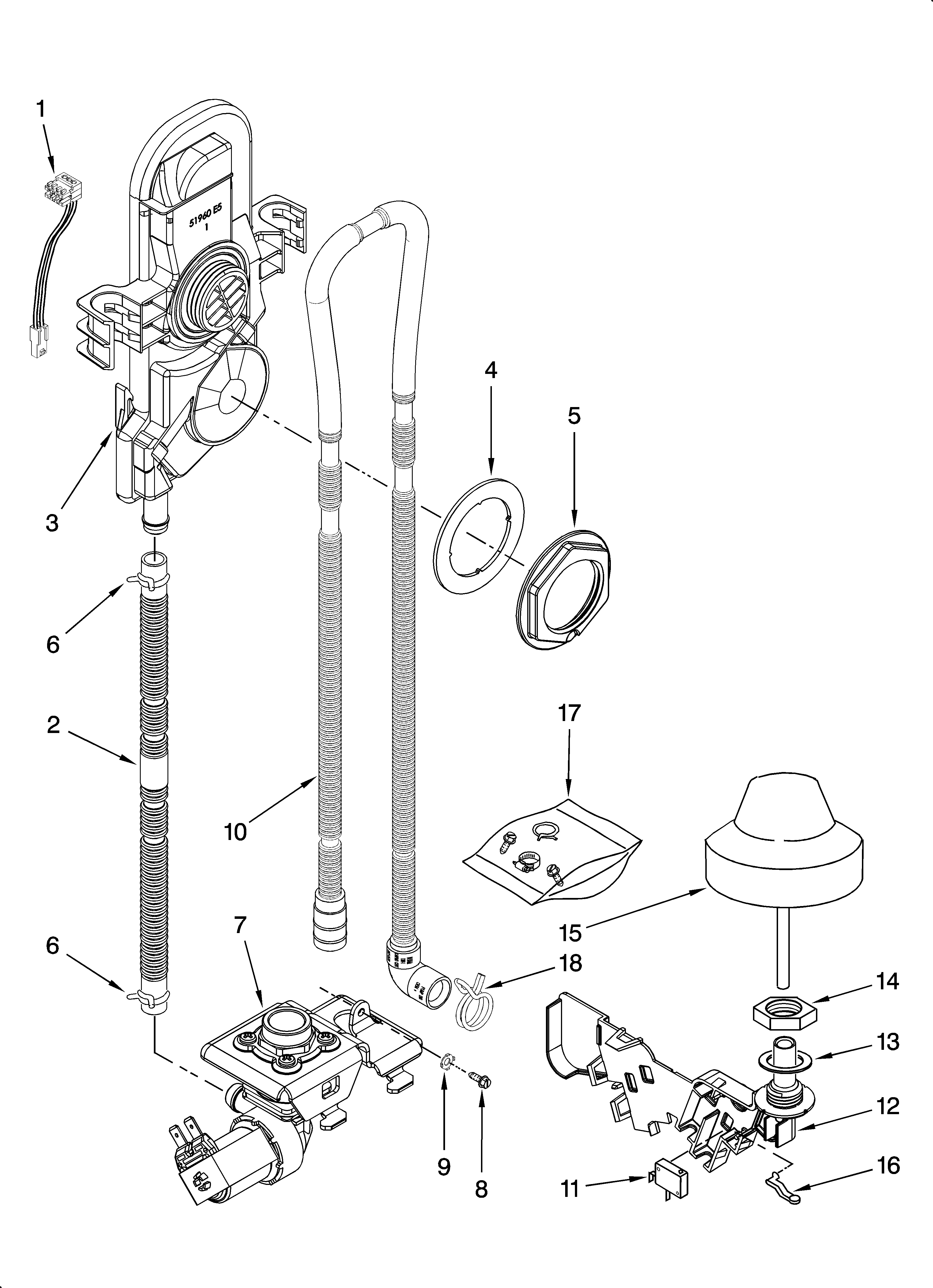Kenmore Elite 66513772K603 fill, drain, and overfill parts diagram
