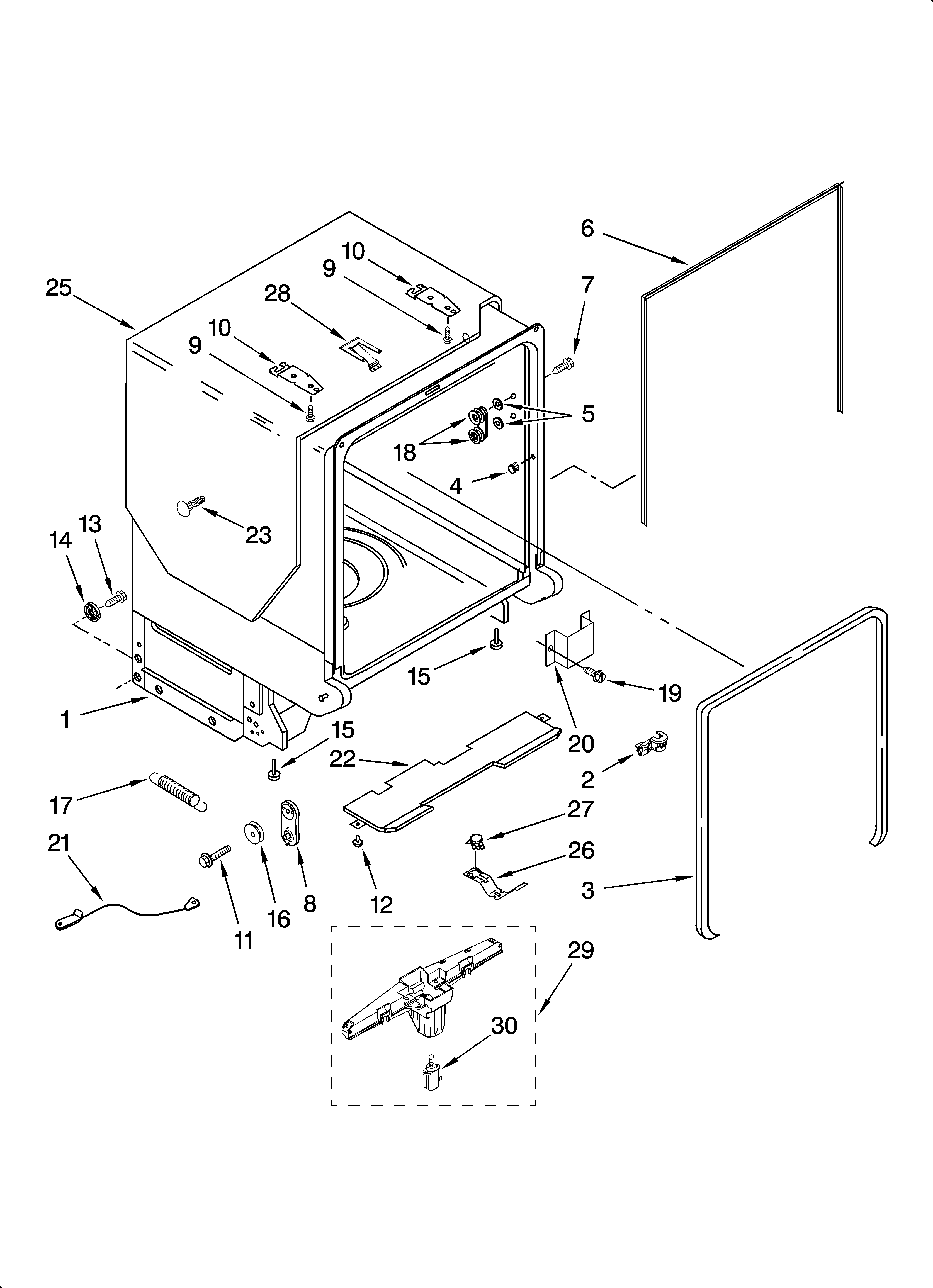 Kenmore Elite 66513772K603 tub and frame parts diagram