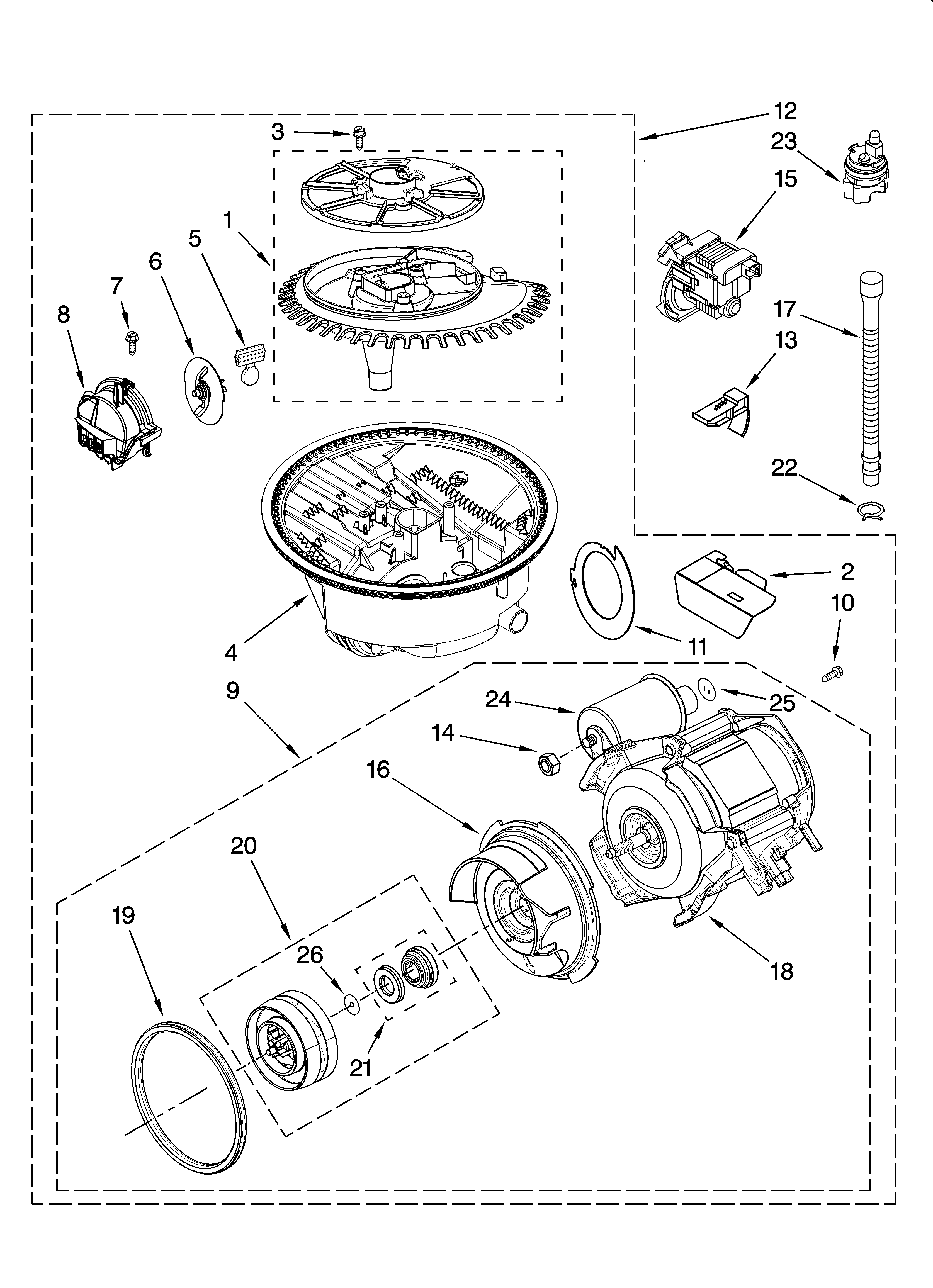 Kenmore Elite 66513772K603 pump and motor parts diagram