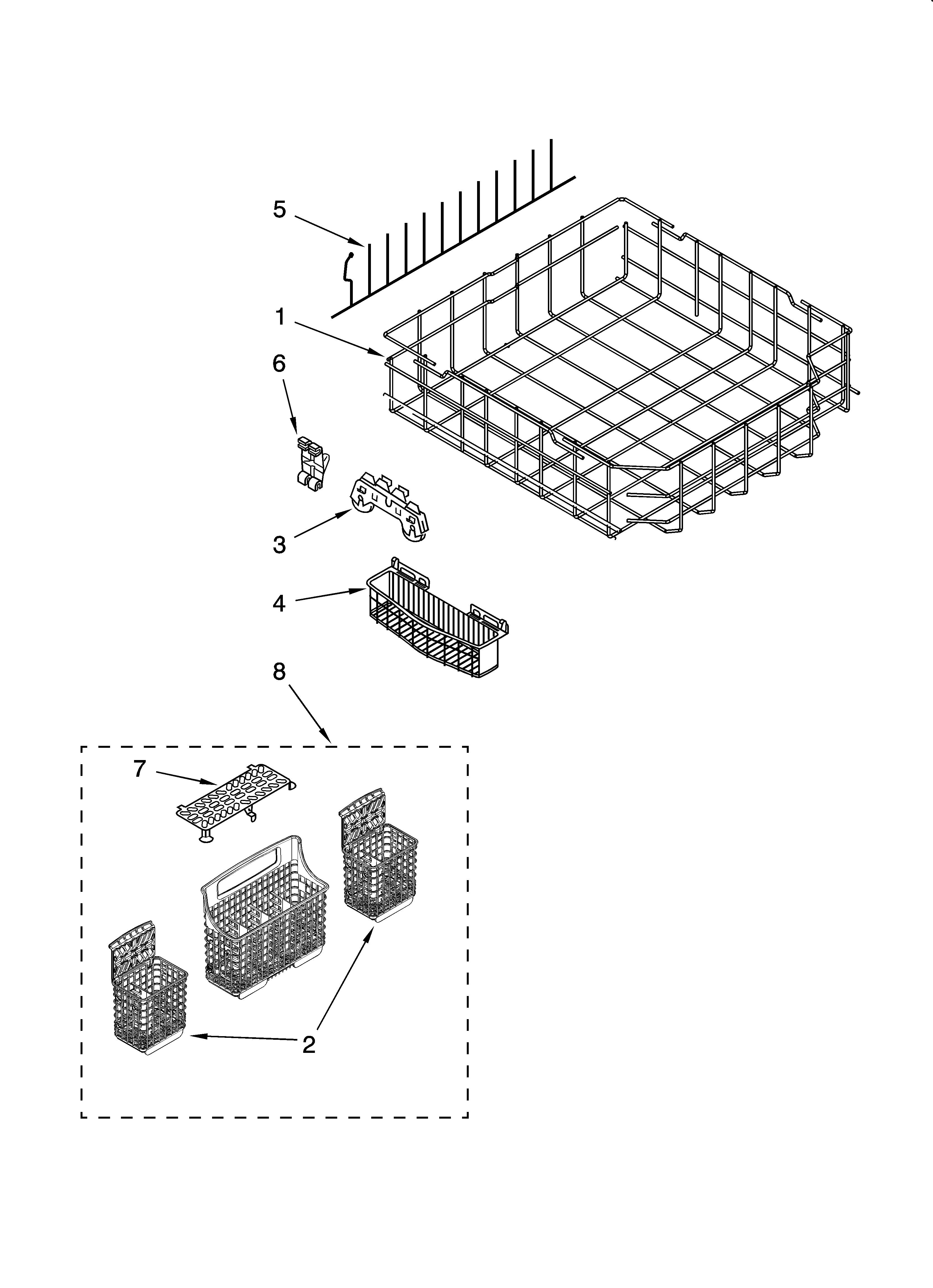 Kenmore Elite 66513772K603 lower rack parts, optional parts (not included) diagram