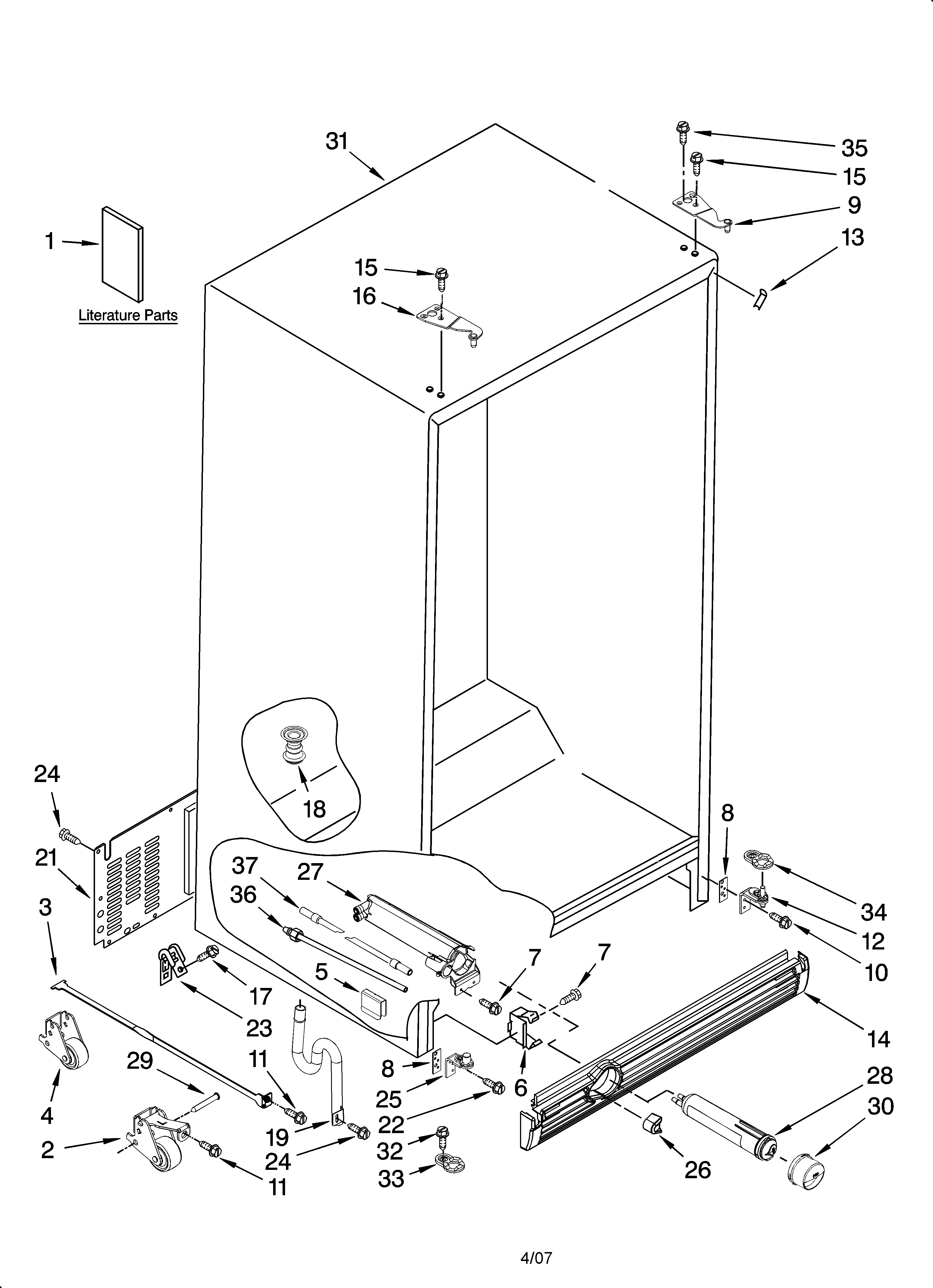 Kenmore Elite 10644032603 cabinet parts diagram