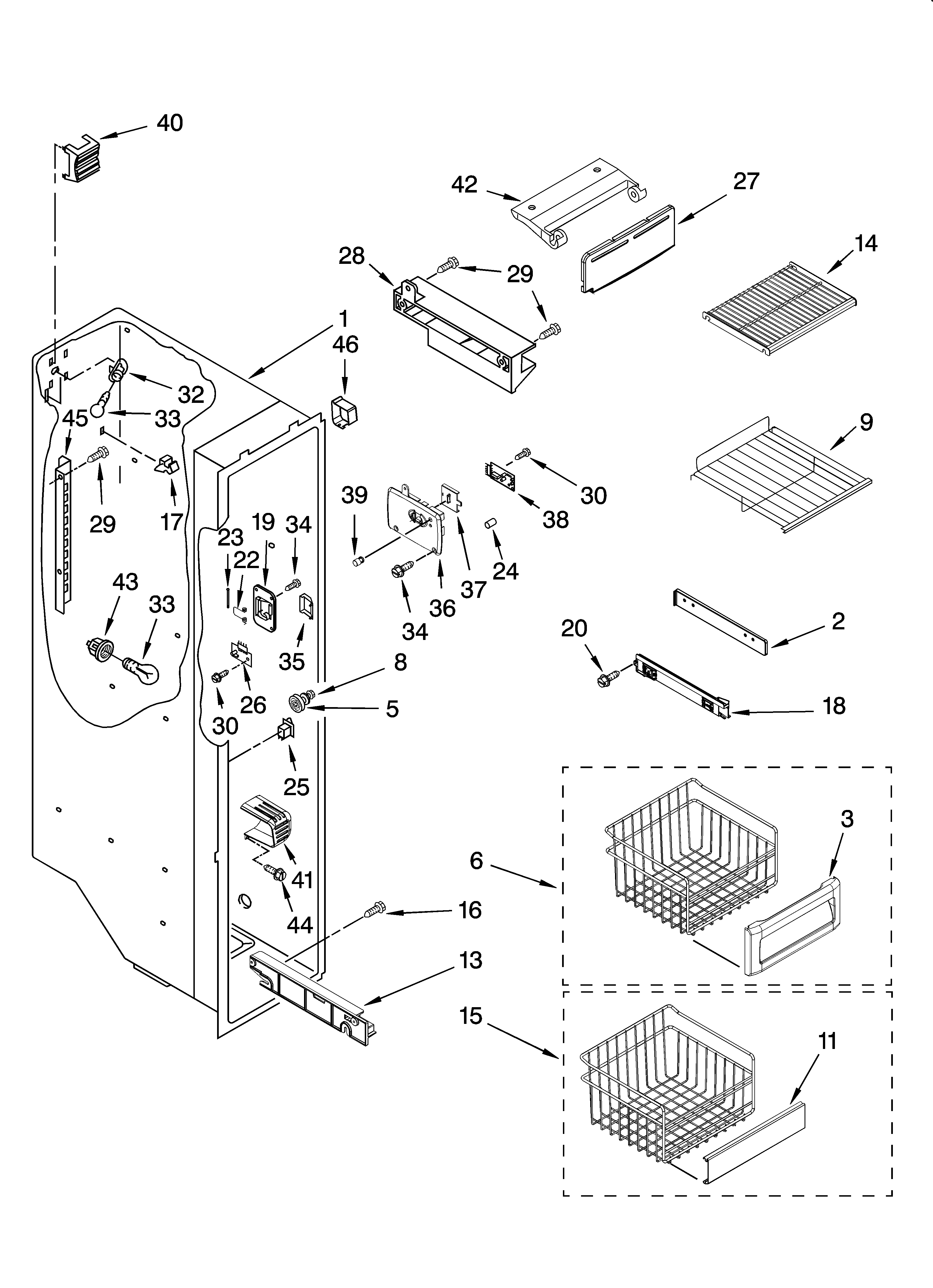 Kenmore Elite 10644032603 freezer liner parts diagram