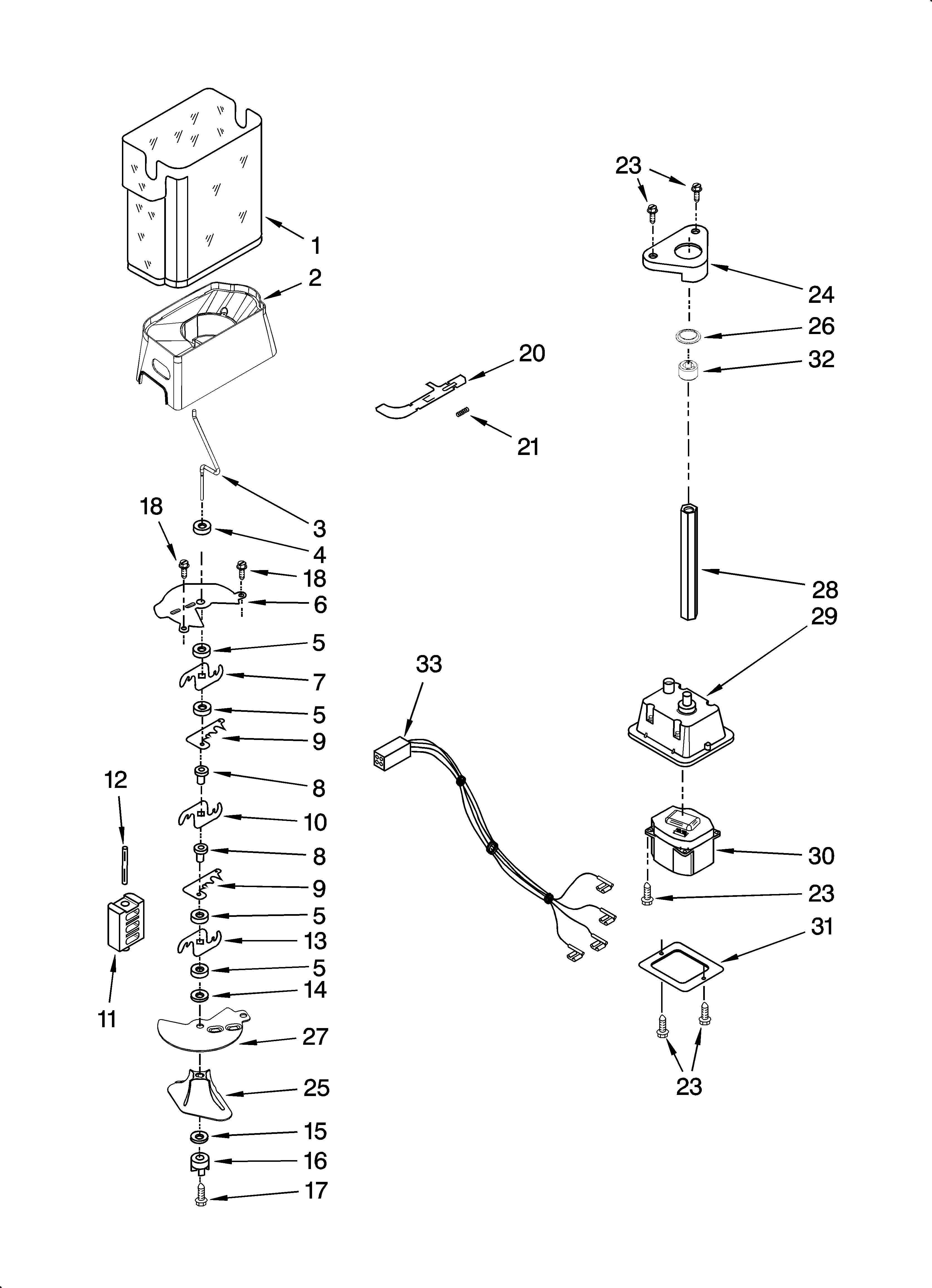 Kenmore Elite 10644032603 motor and ice container parts diagram