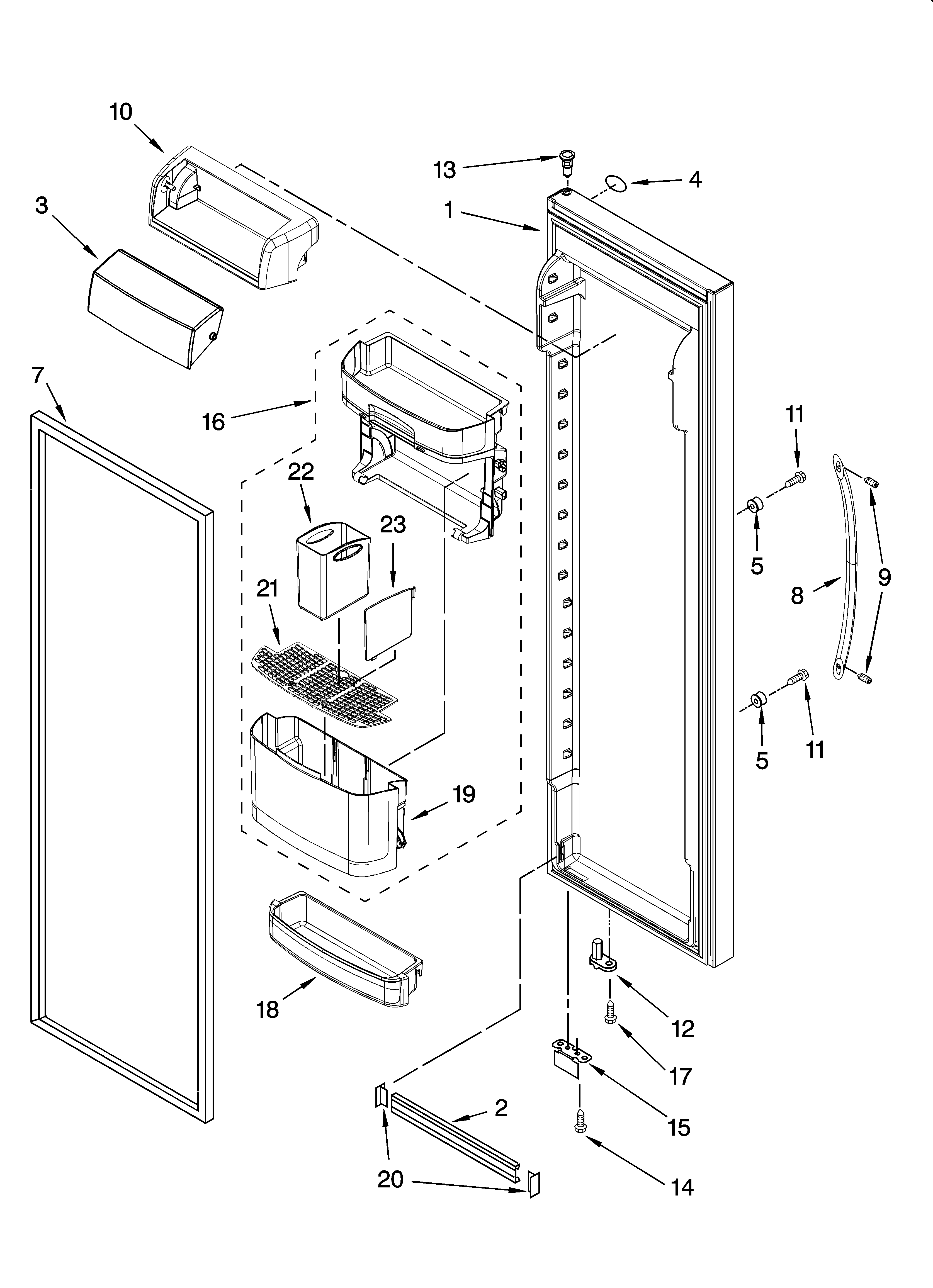 Kenmore Elite 10644032603 refrigerator door parts diagram