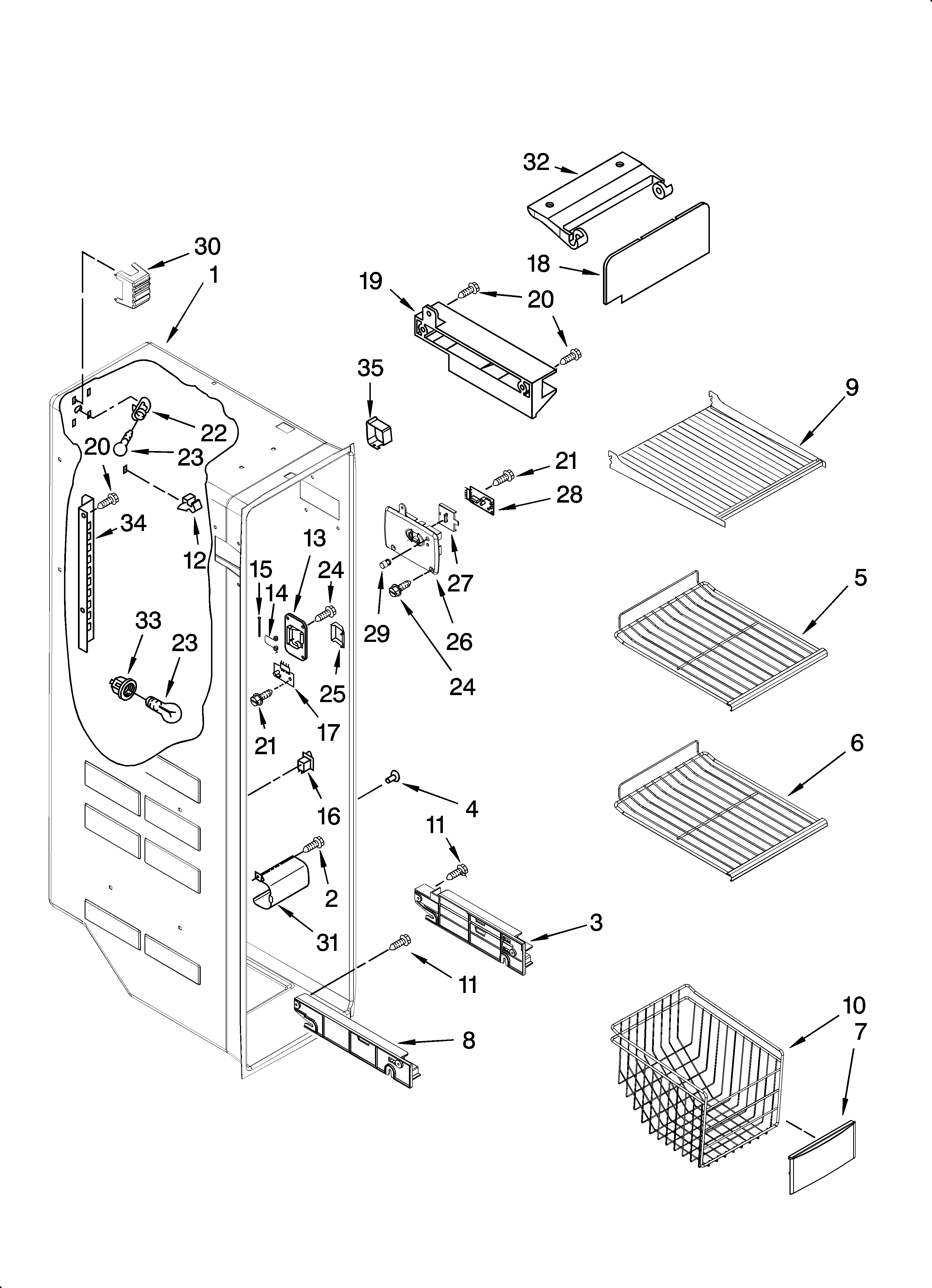 Kenmore 10657039602 freezer liner parts diagram