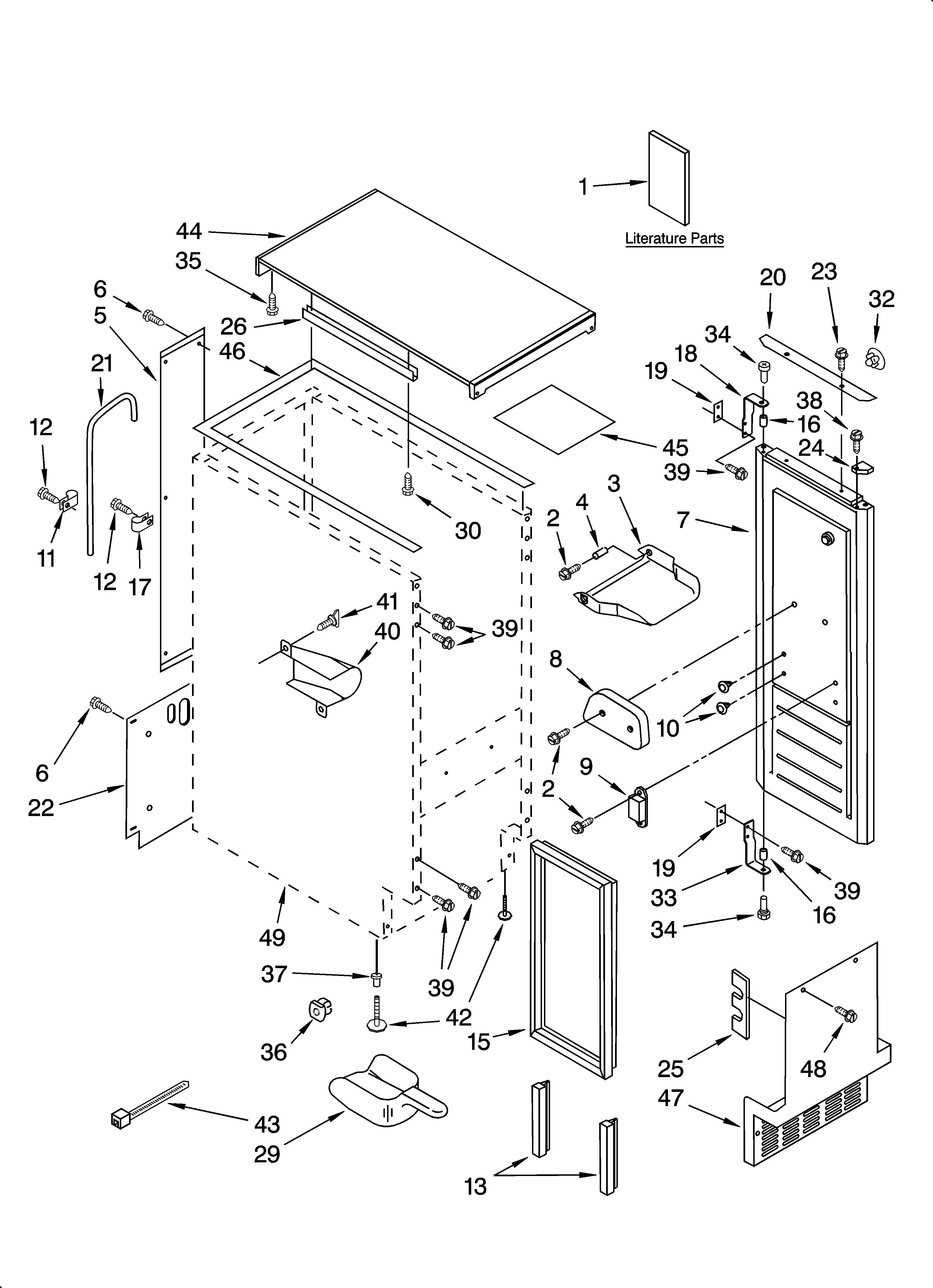 Kenmore 10689582700 cabinet liner and door parts diagram