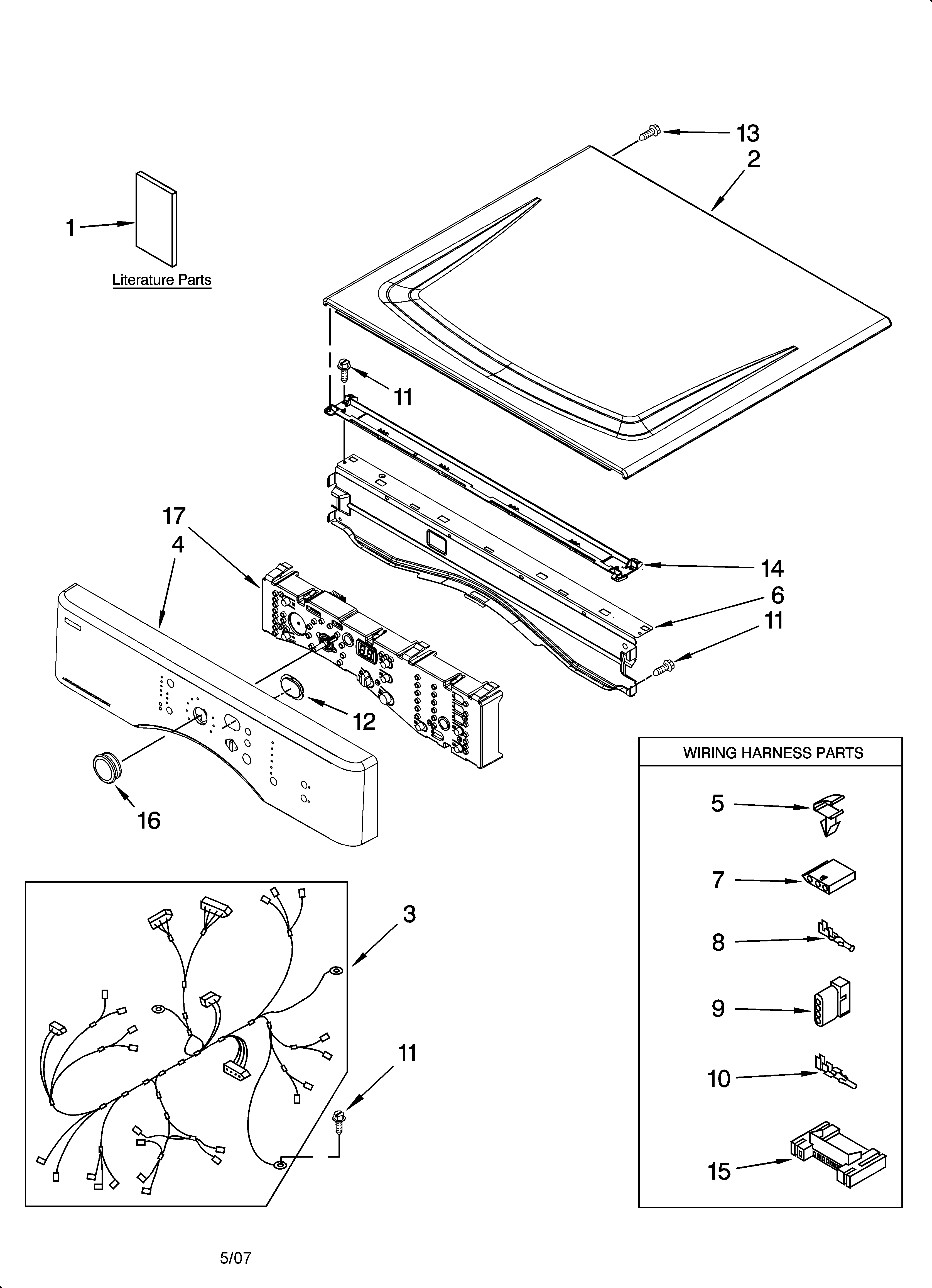 Kenmore 11087562601 top and console parts diagram
