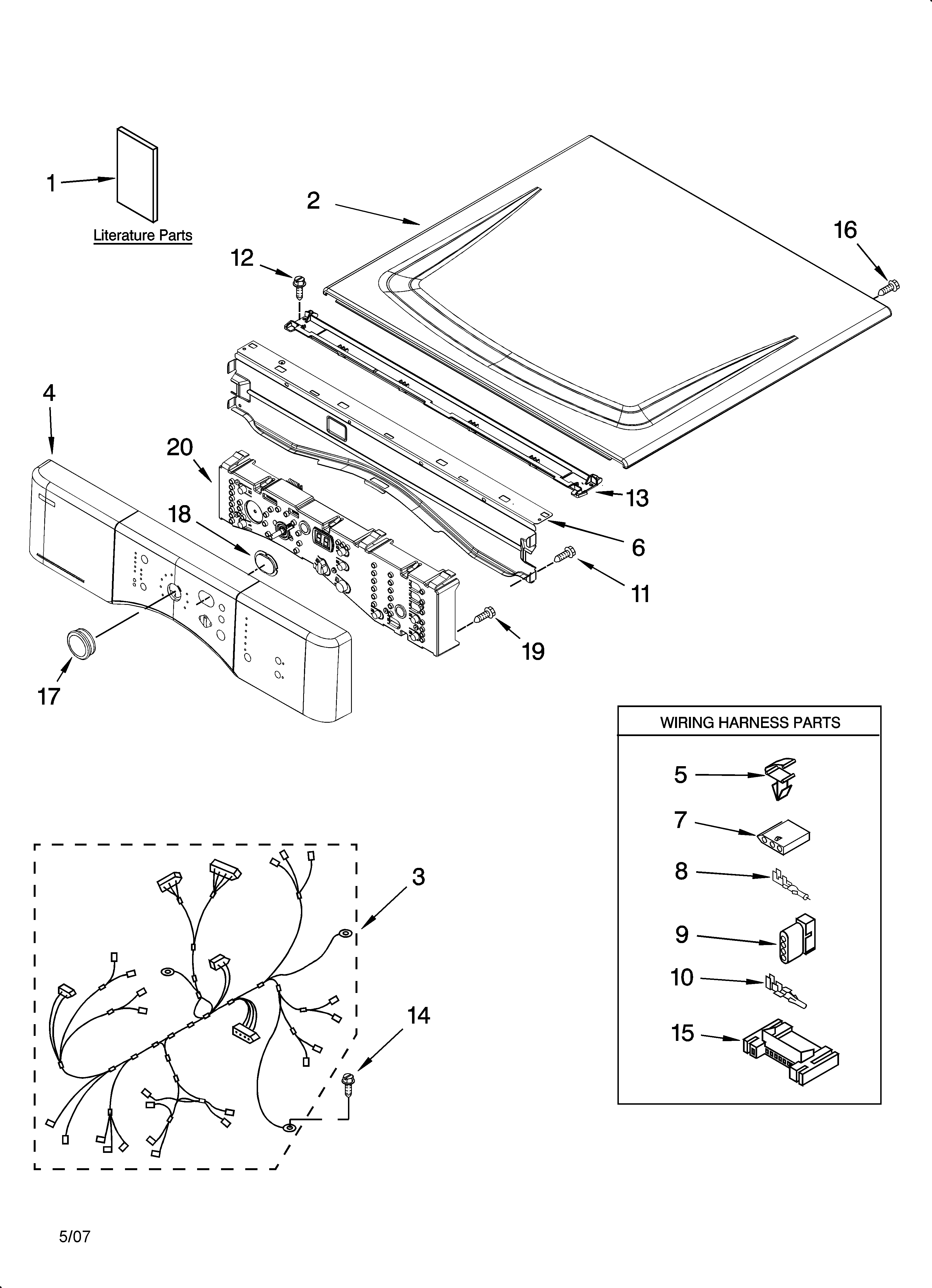 Kenmore 11097562601 top and console parts diagram