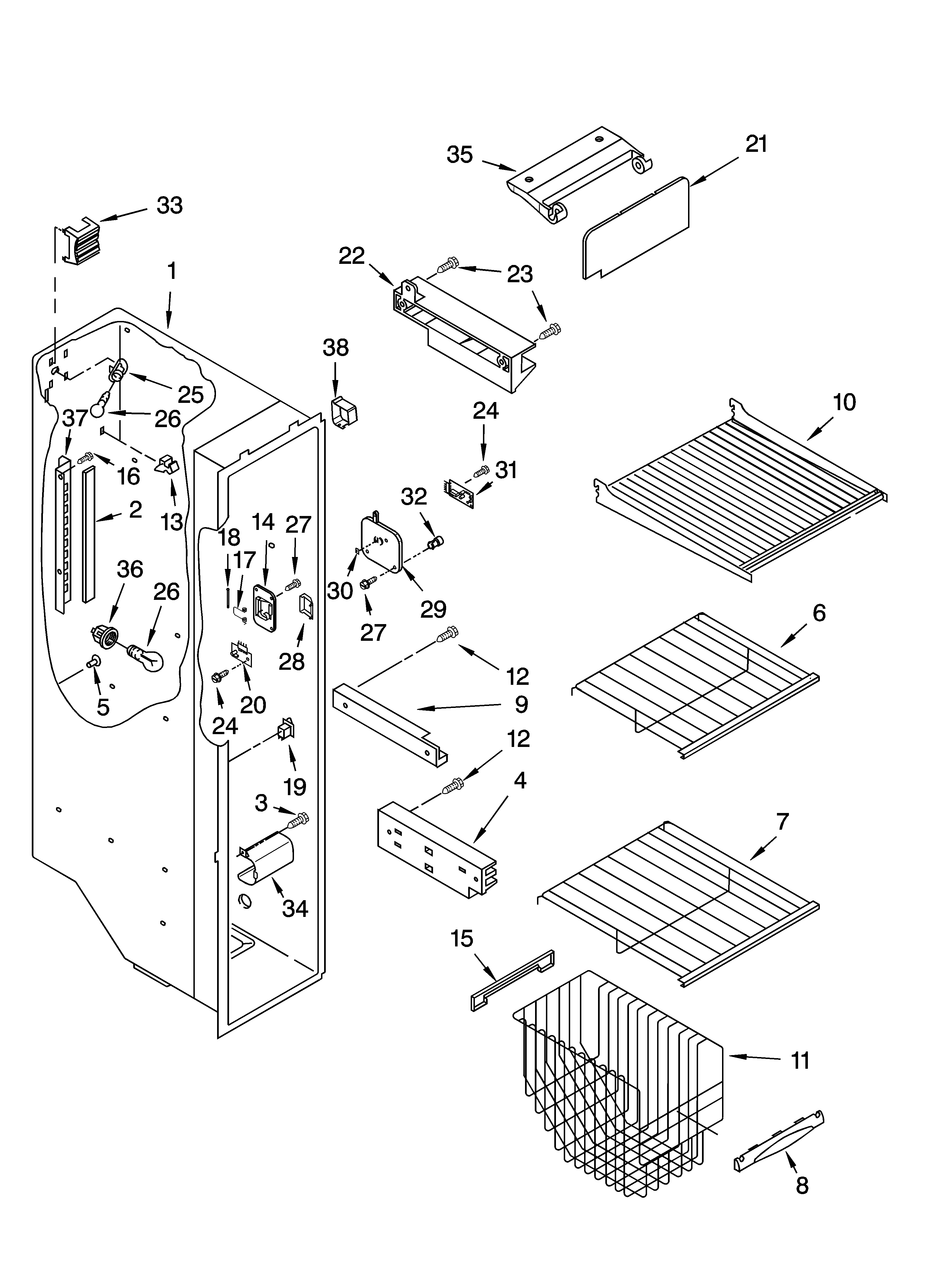 Kenmore 10656532400 freezer liner parts diagram