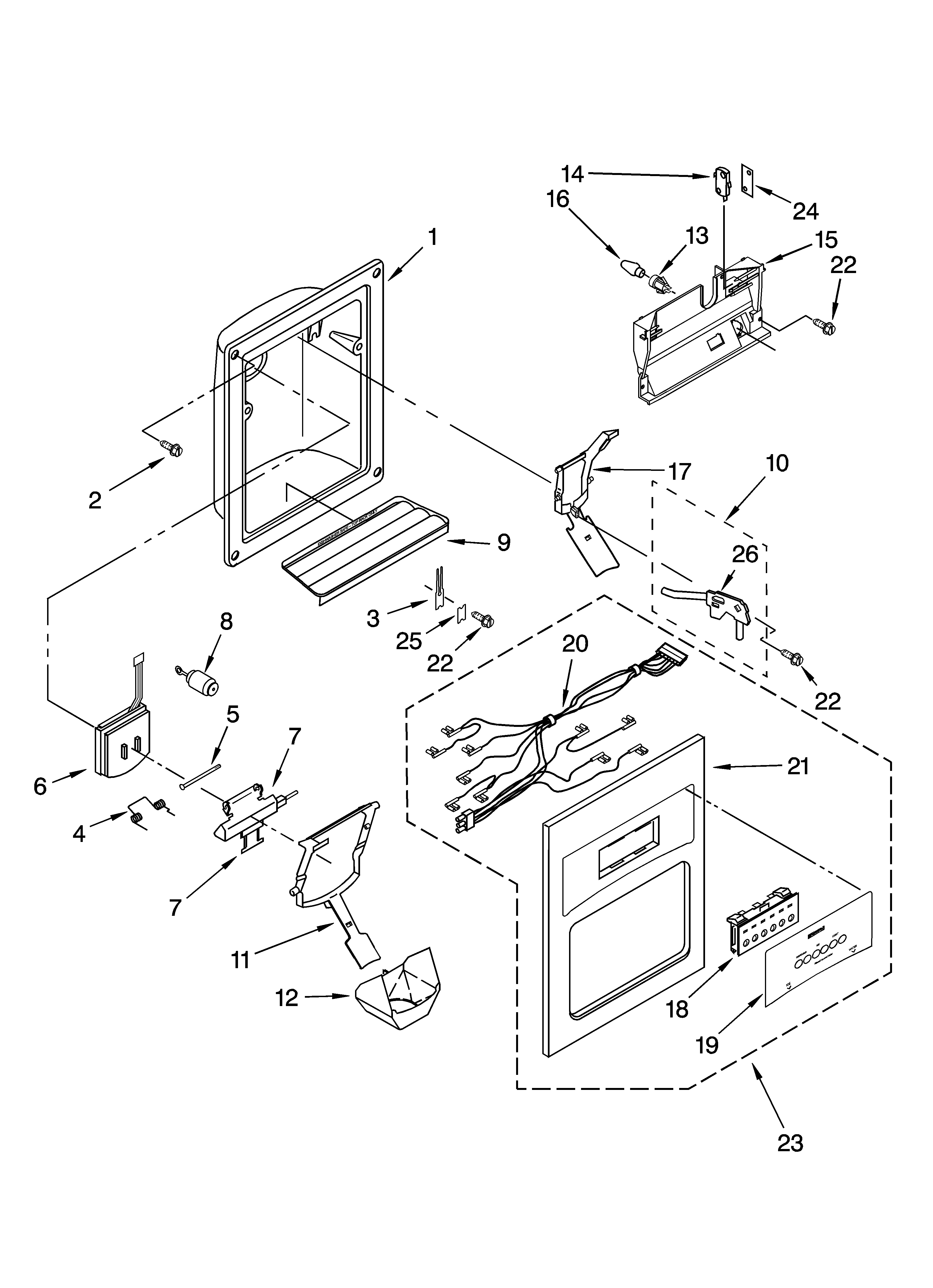 Kenmore 10656532400 dispenser front parts diagram