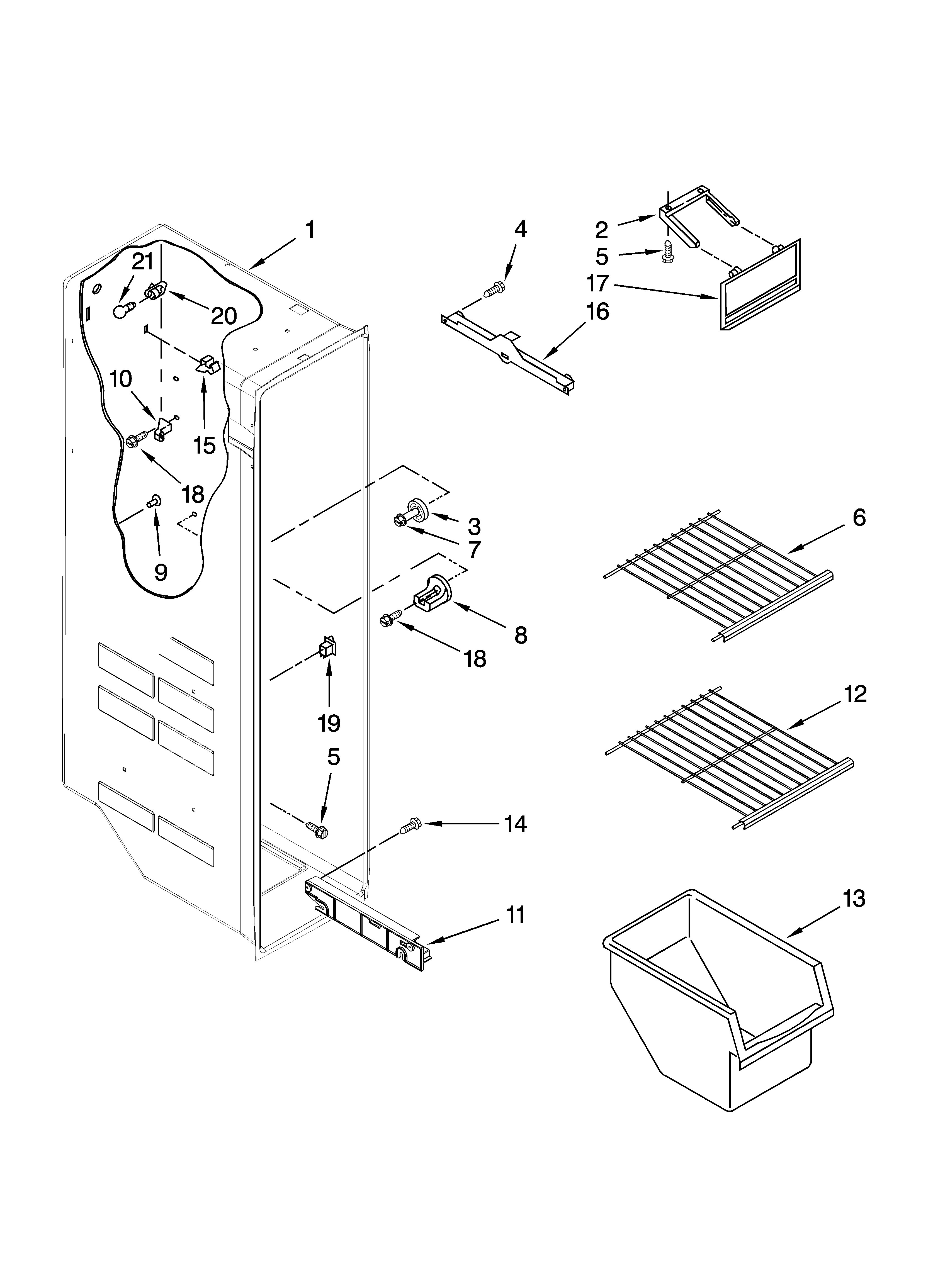 Kenmore 10656736604 freezer liner parts diagram