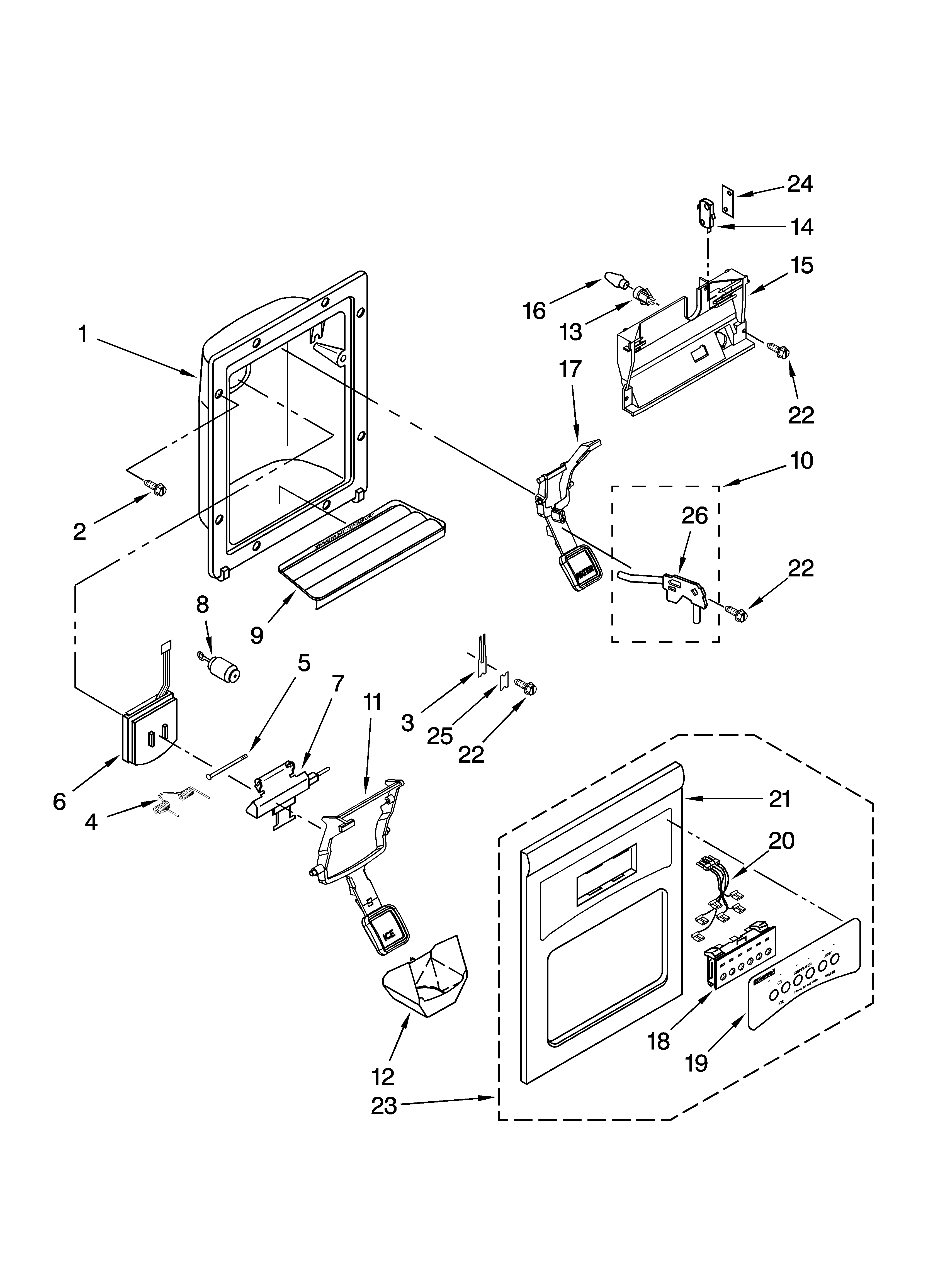 Kenmore 10656736604 dispenser front parts diagram
