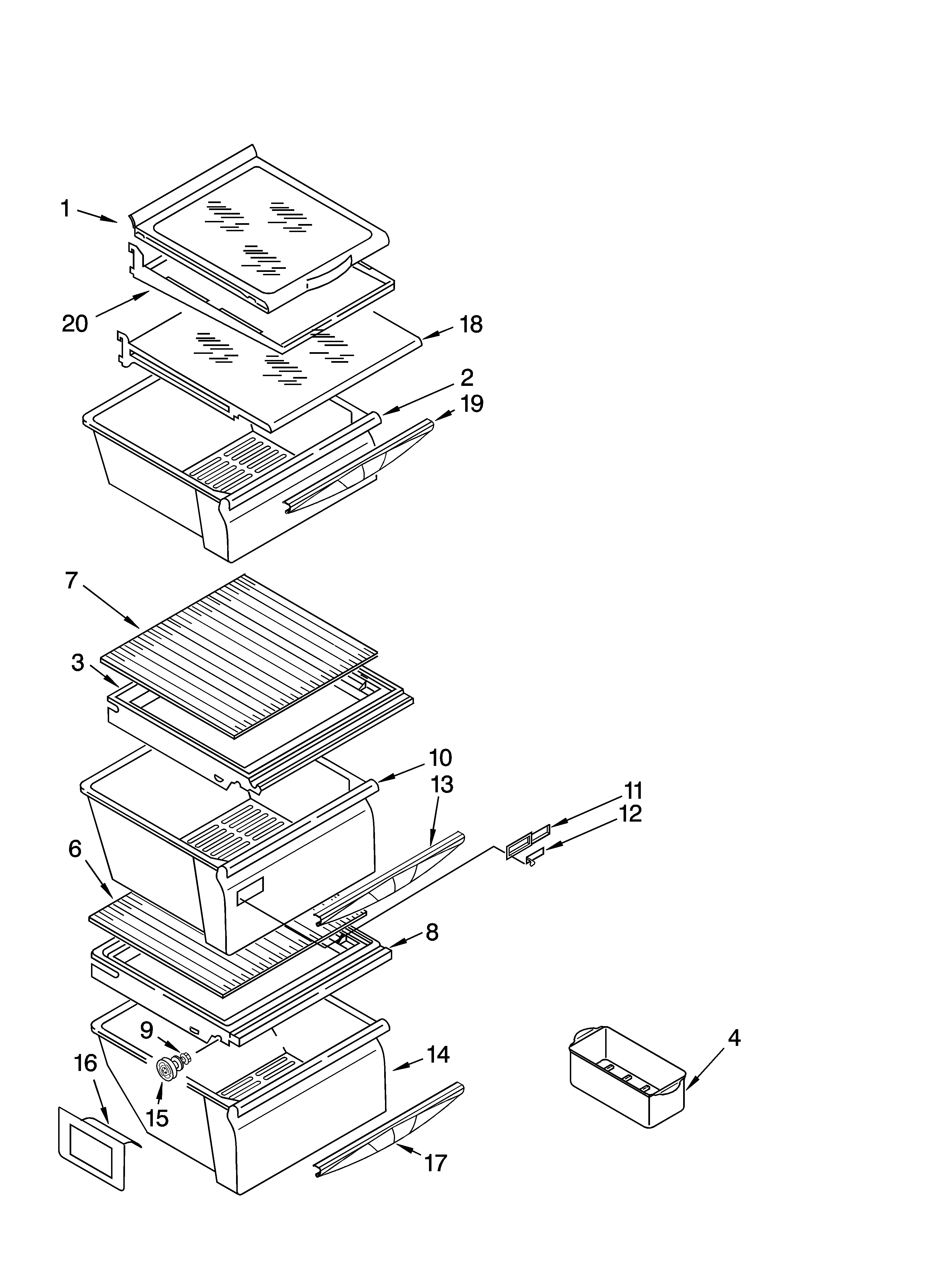 Kenmore 10656872602 refrigerator shelf parts diagram