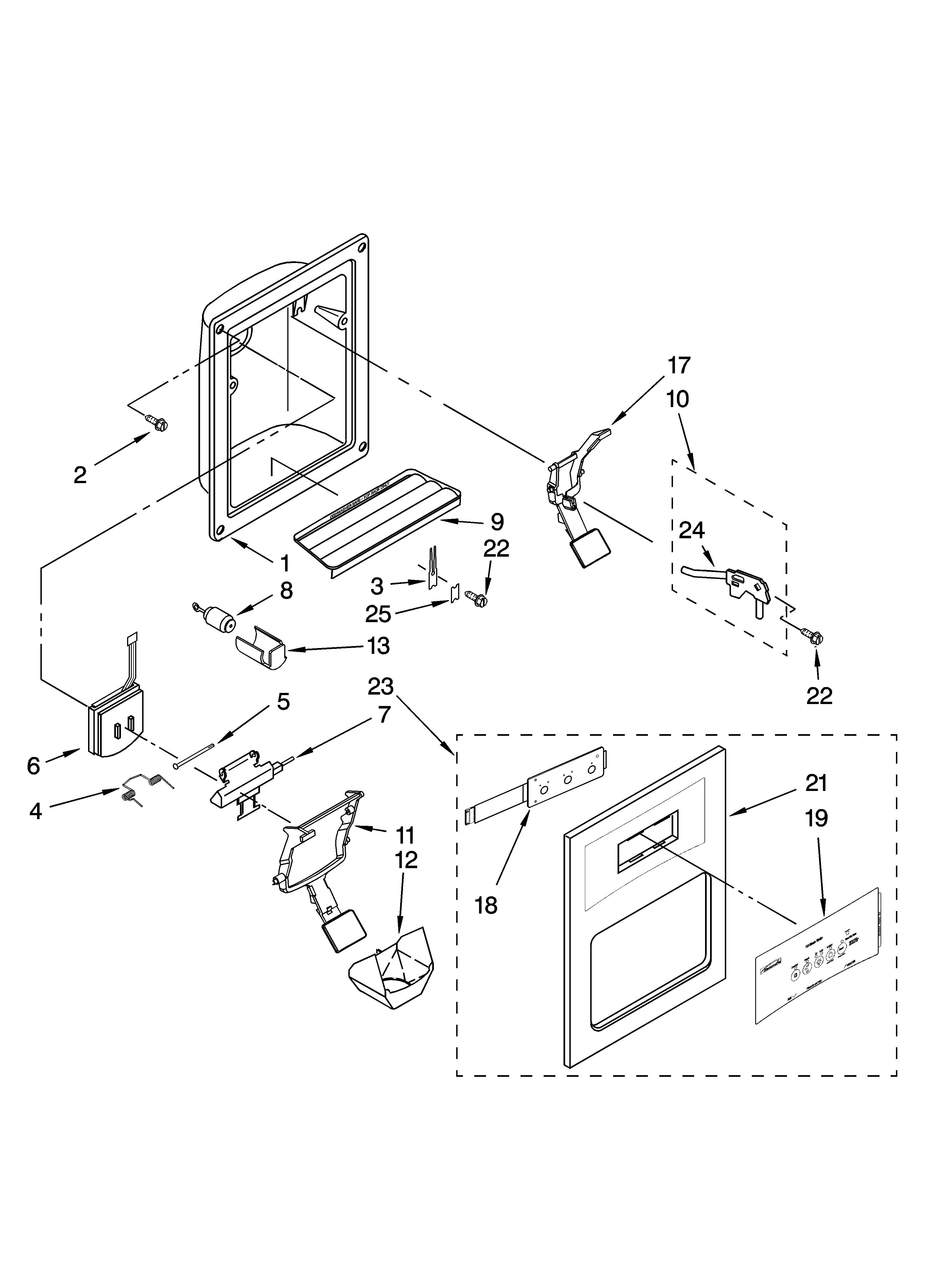 Kenmore 10656872602 dispenser front parts diagram