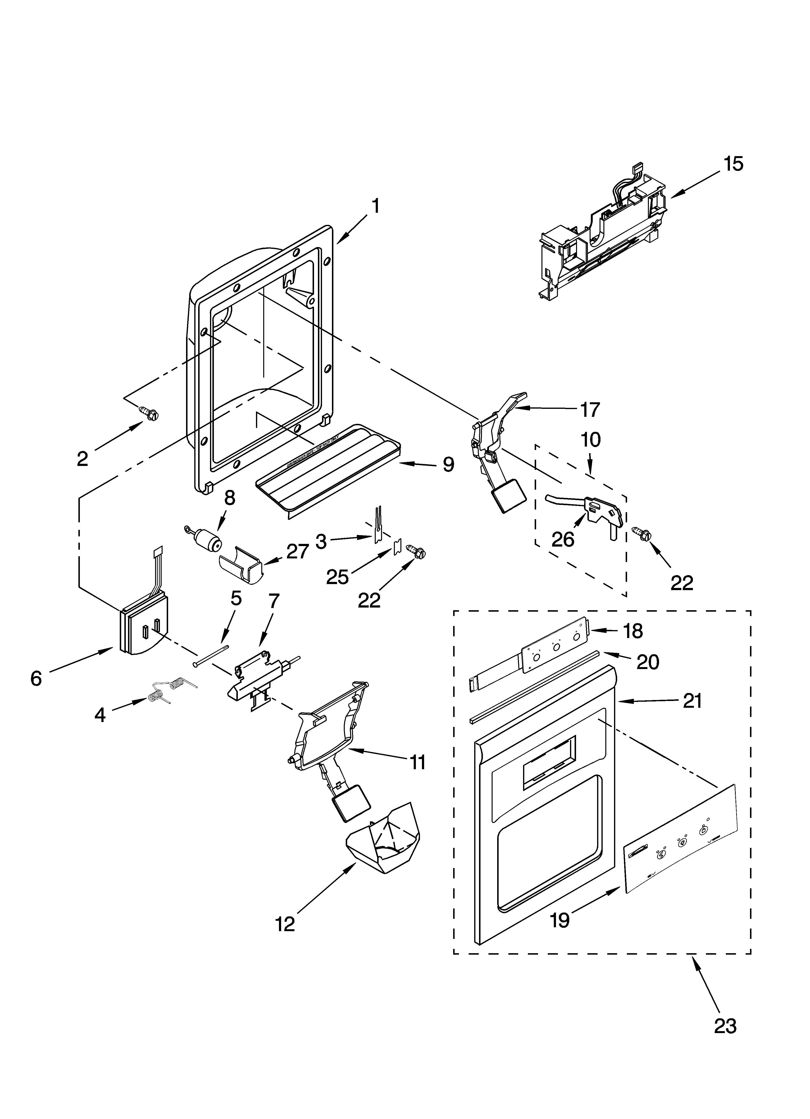 Kenmore 10656992603 dispenser front parts diagram