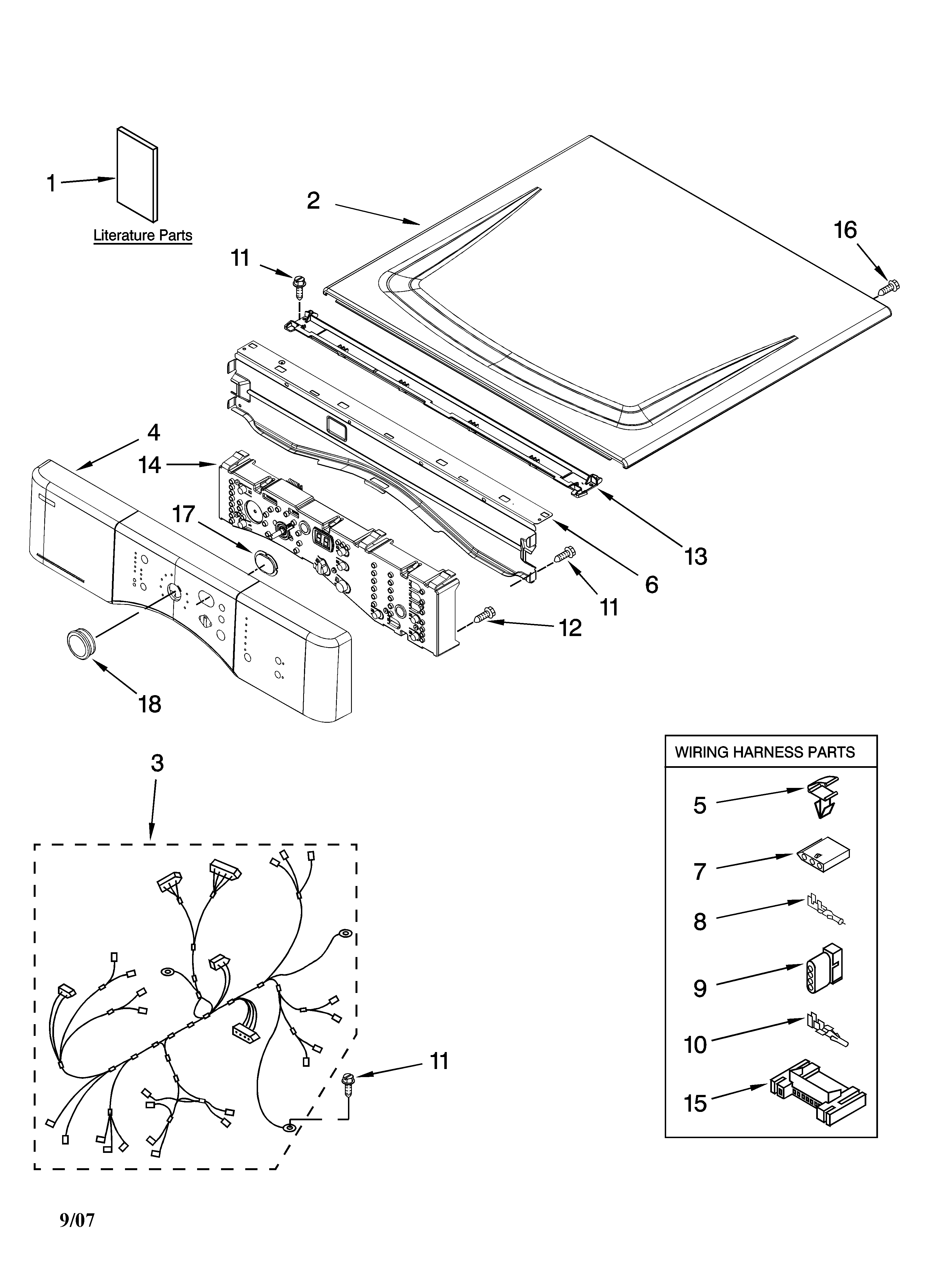 Kenmore 11097562602 top and console parts diagram