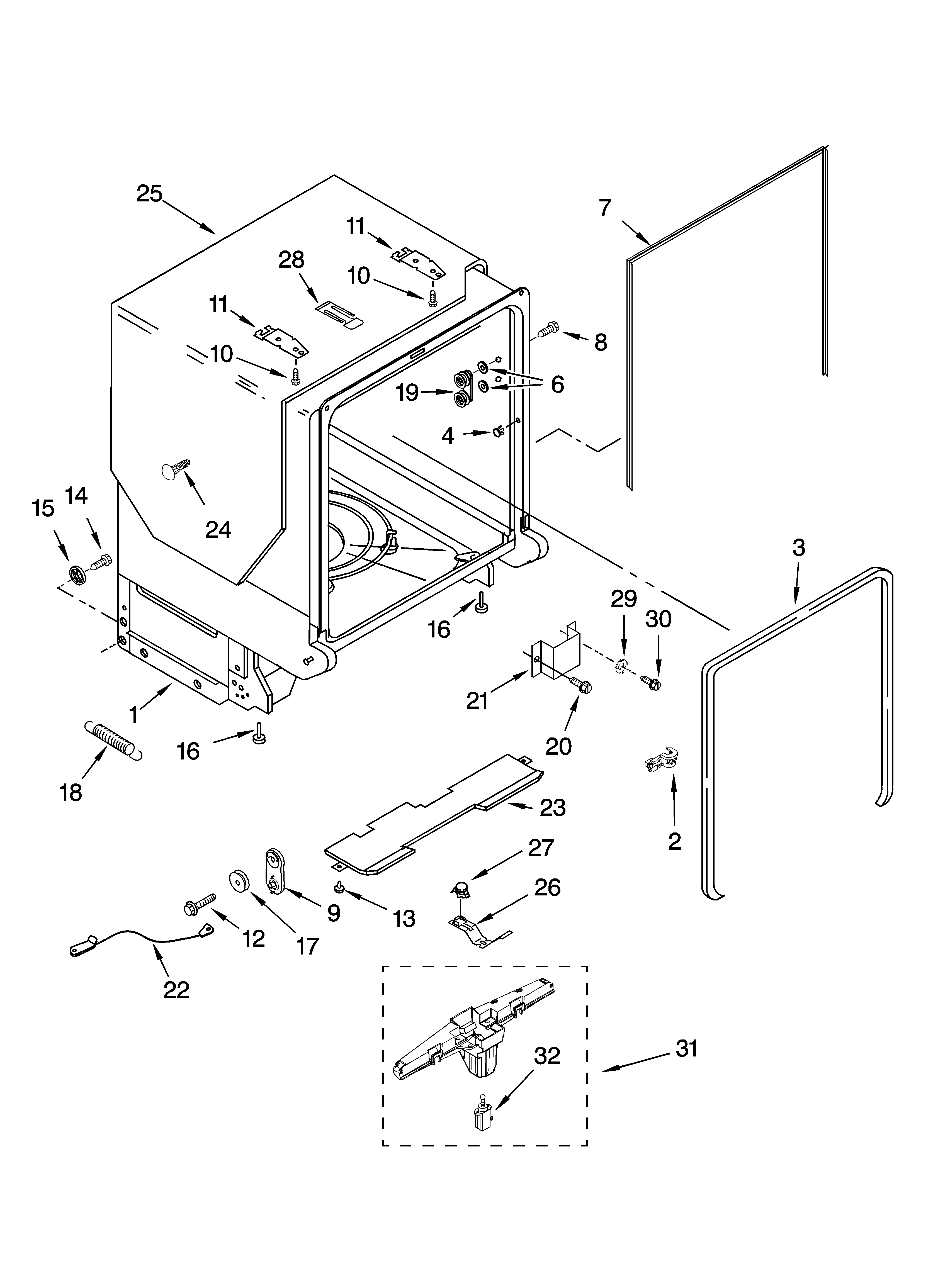 Kenmore Elite 66513863K603 tub and frame parts diagram