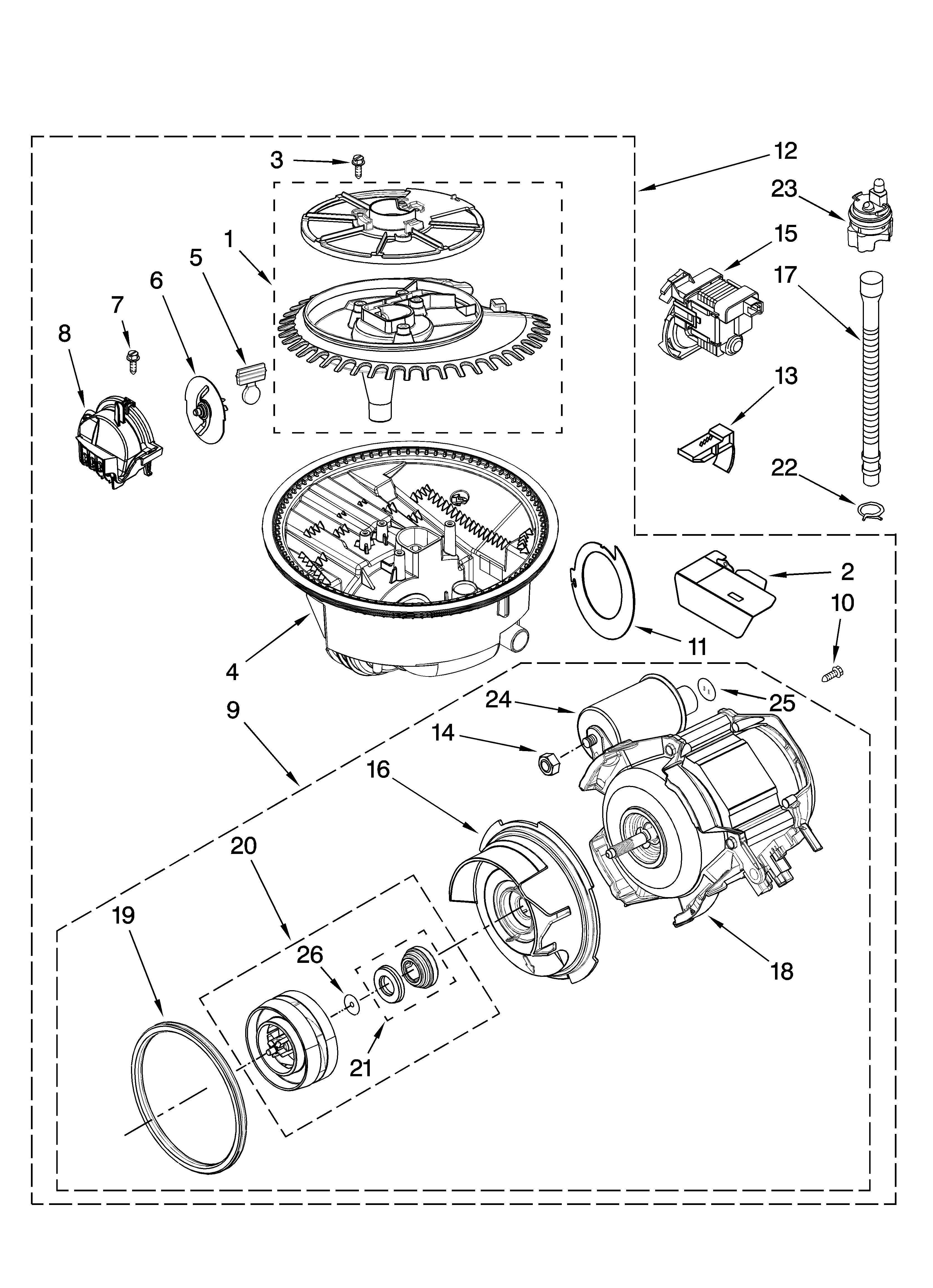 Kenmore Elite 66513863K603 pump and motor parts diagram