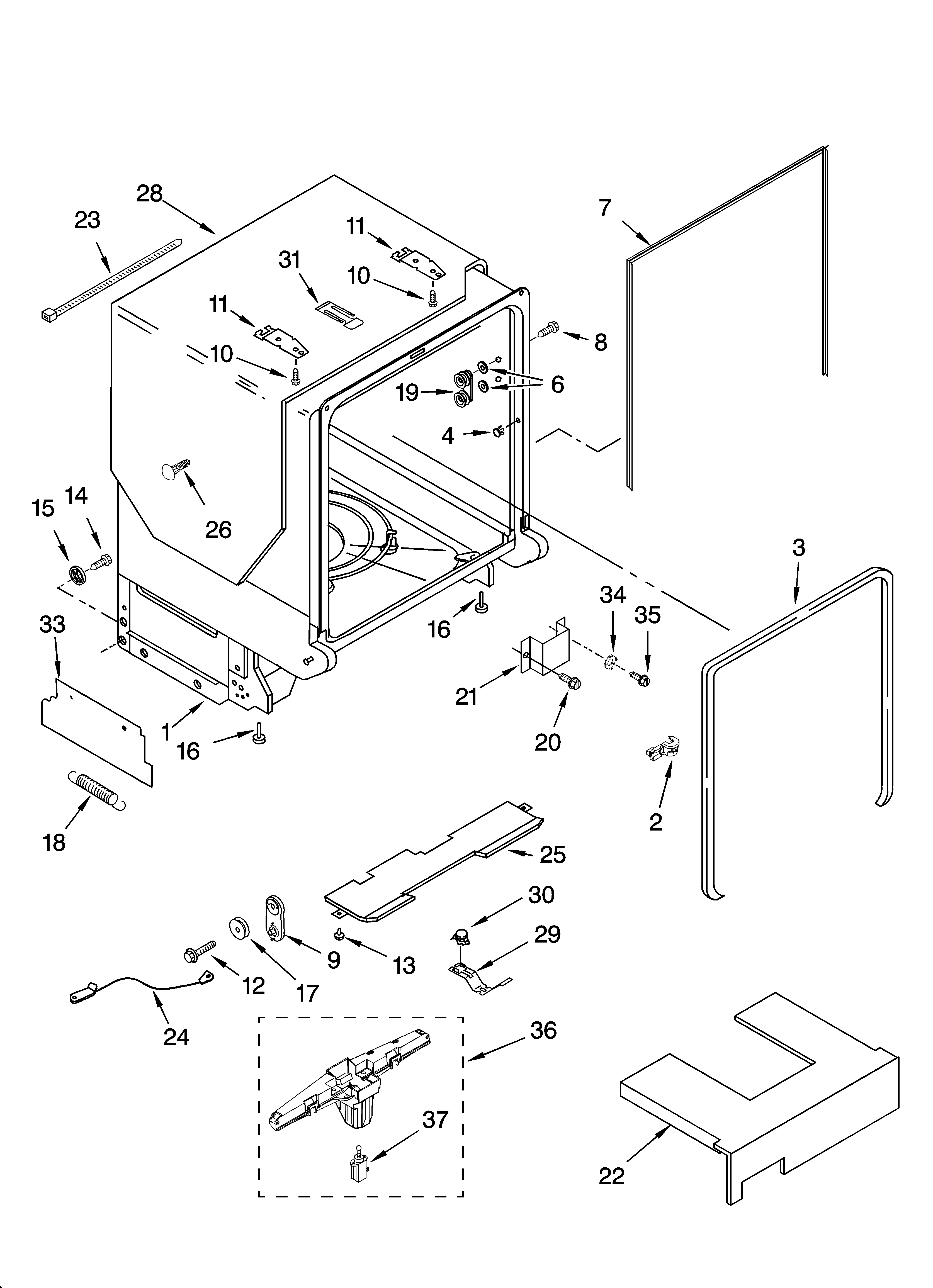 Kenmore Elite 66513785K603 tub and frame parts diagram
