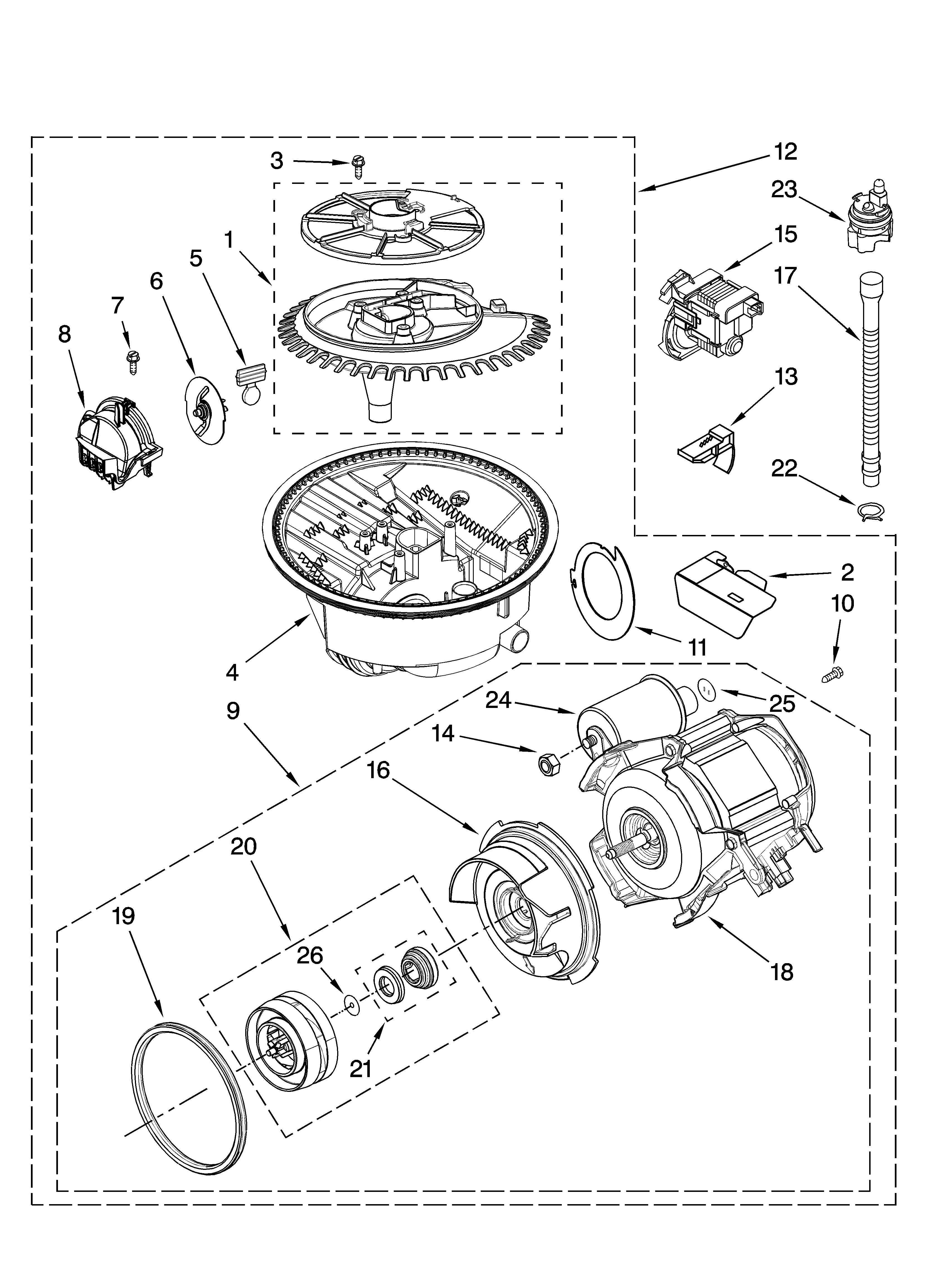 Kenmore Elite 66513785K603 pump and motor parts diagram