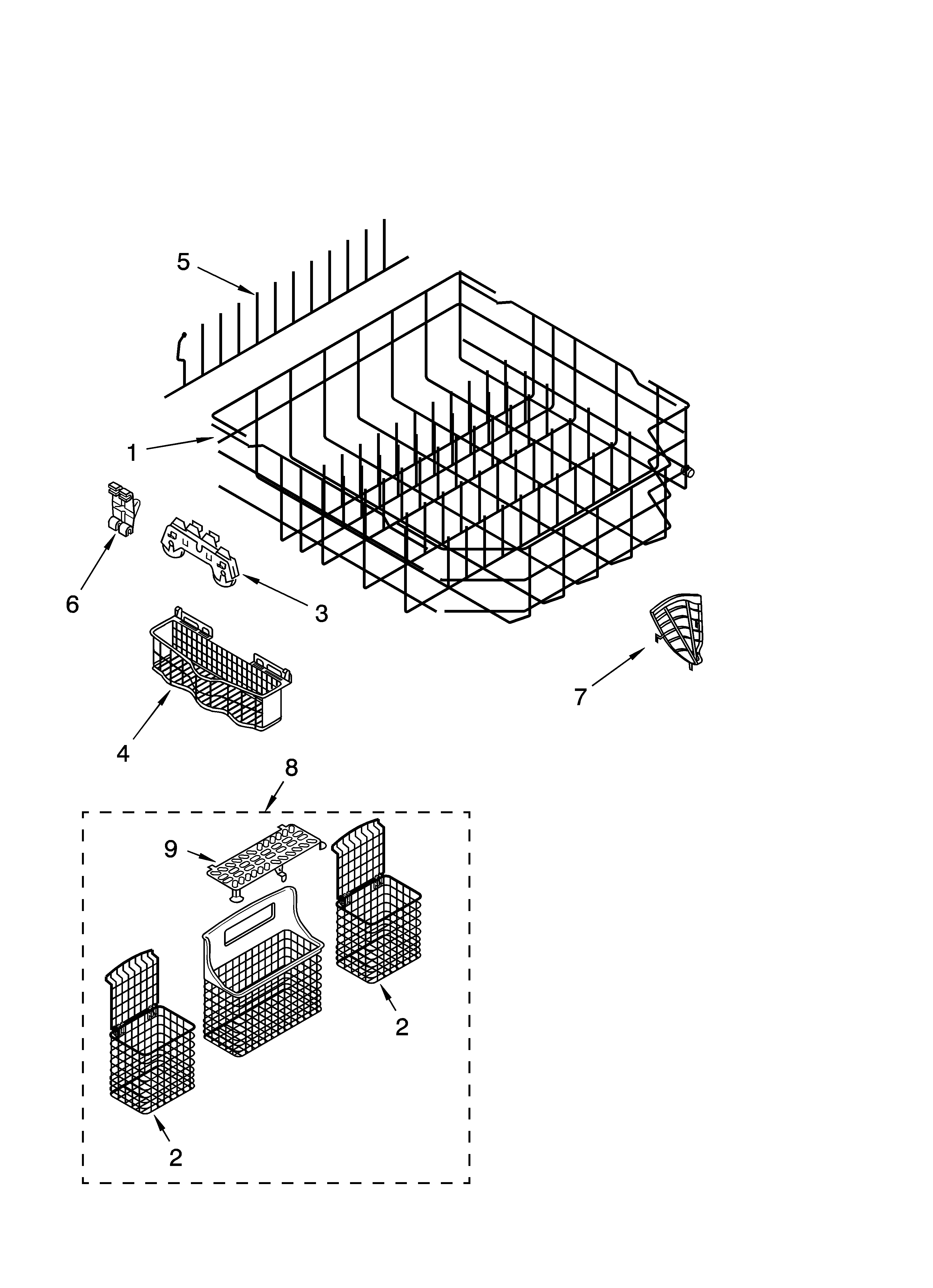 Kenmore Elite 66513785K603 lower rack parts, optional parts (not included) diagram