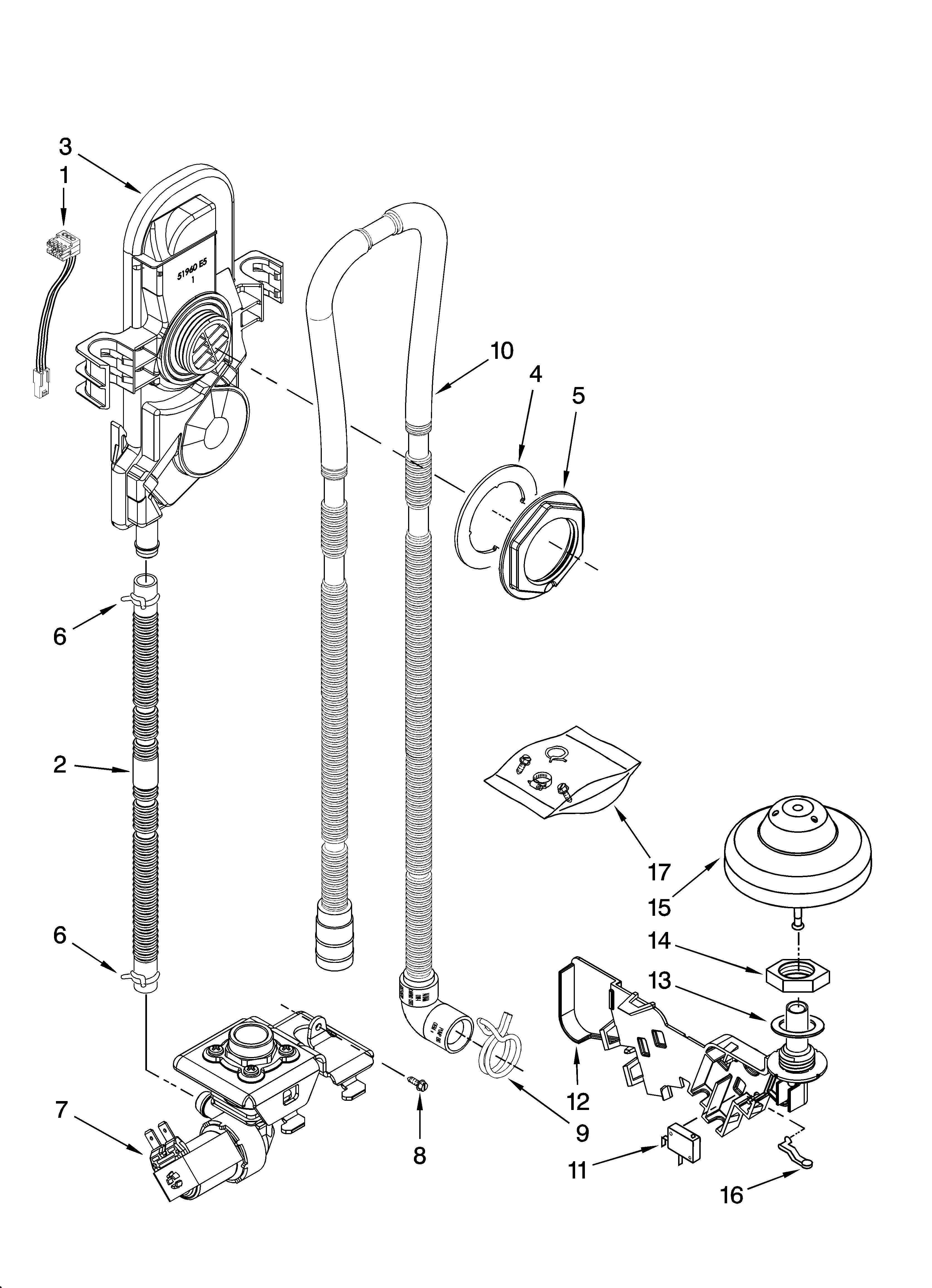 Kenmore Elite 66576965K603 fill, drain and overfill parts diagram