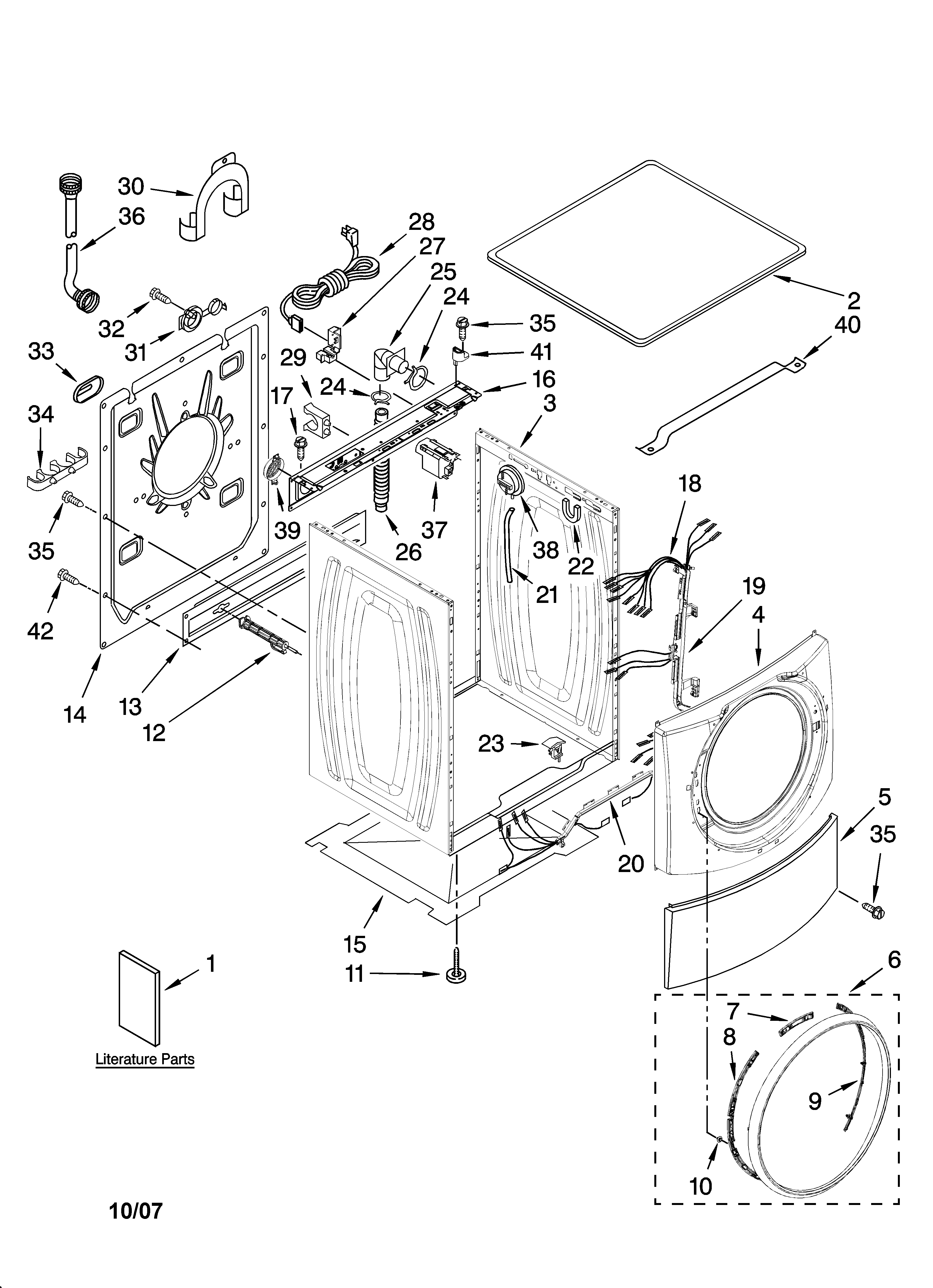 Kenmore Elite 11047091601 top and cabinet parts diagram