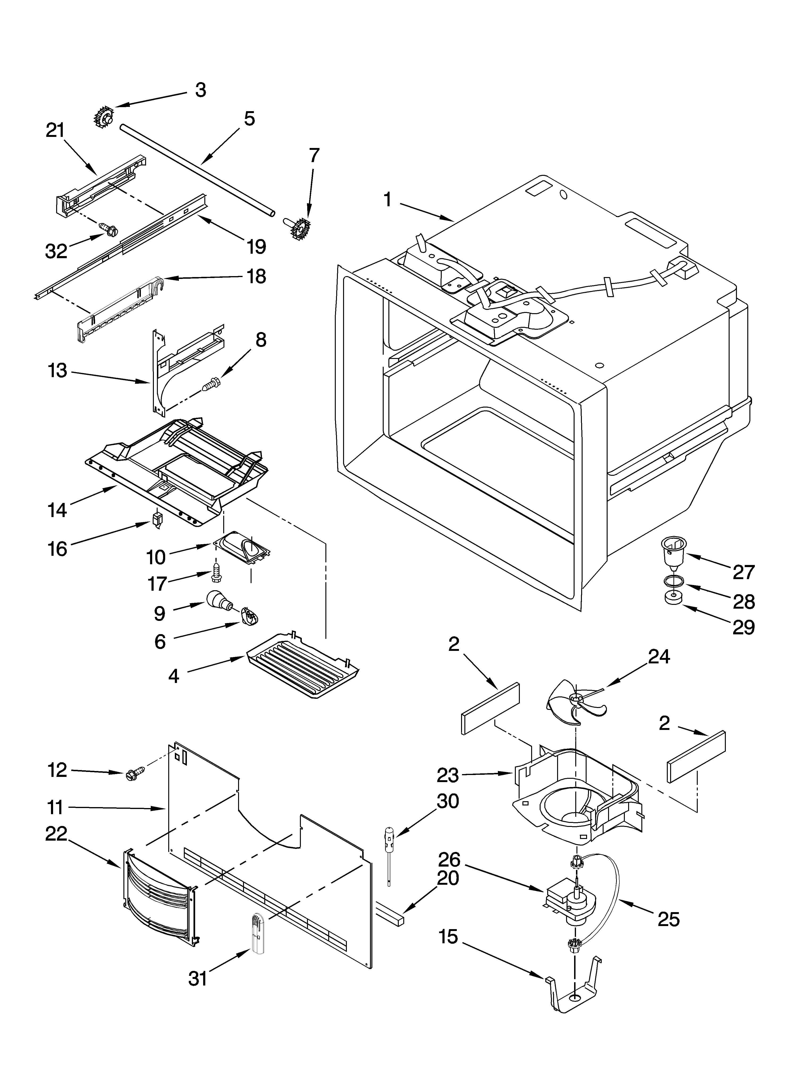 Kenmore Elite 59676254701 freezer liner parts diagram