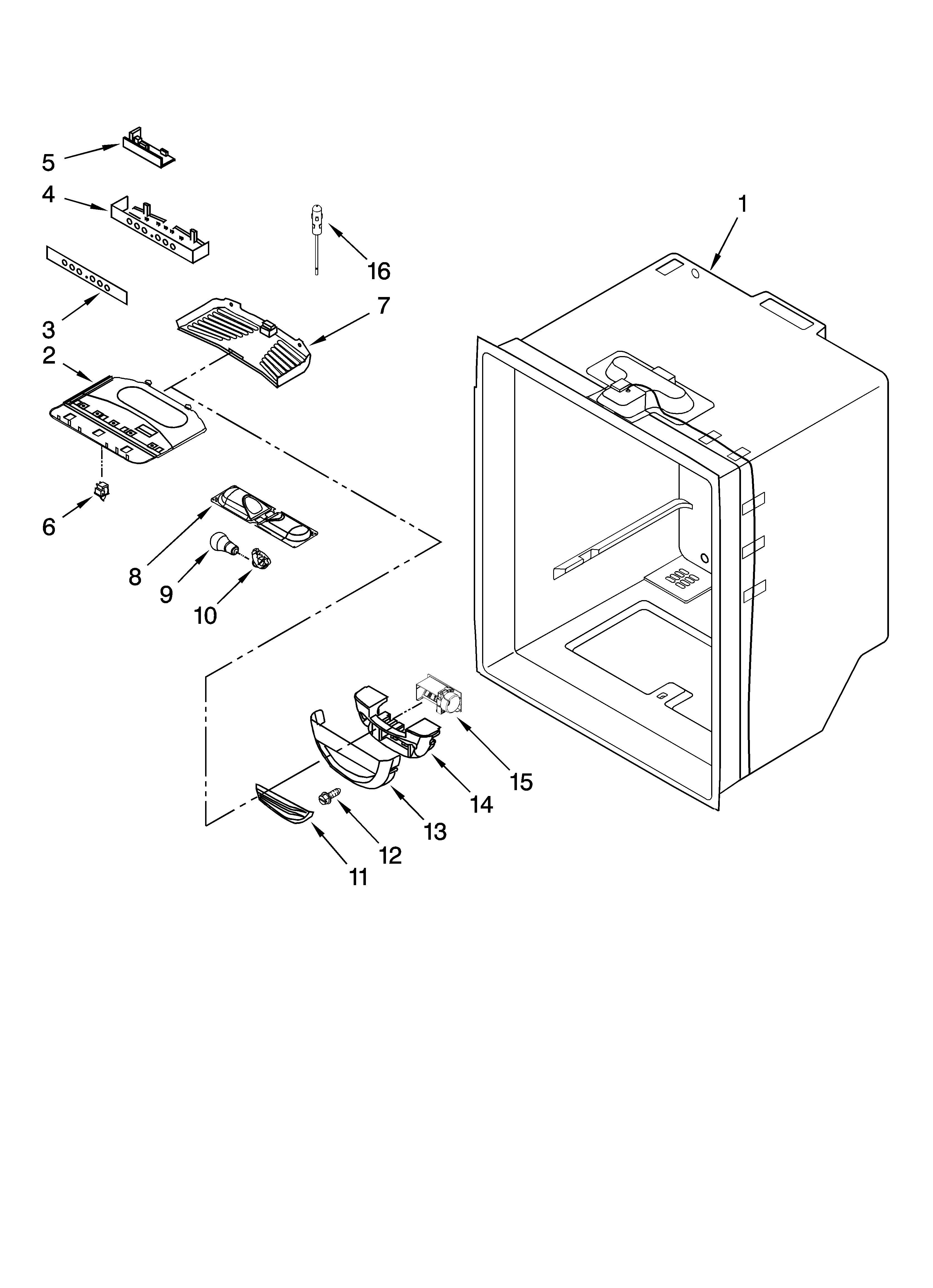 Kenmore Elite 59676254701 refrigerator liner parts diagram