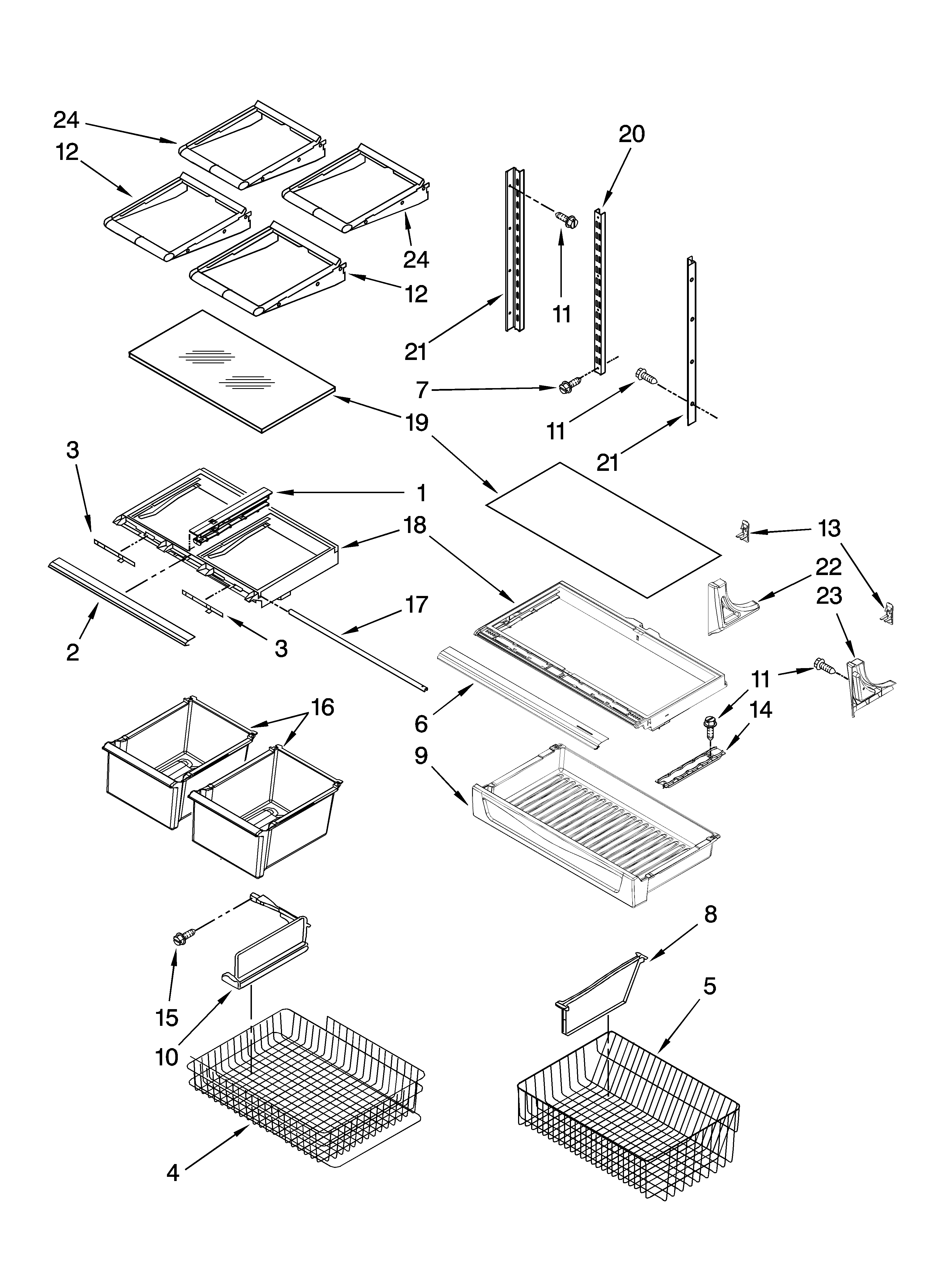 Kenmore Elite 59676254701 shelf parts diagram