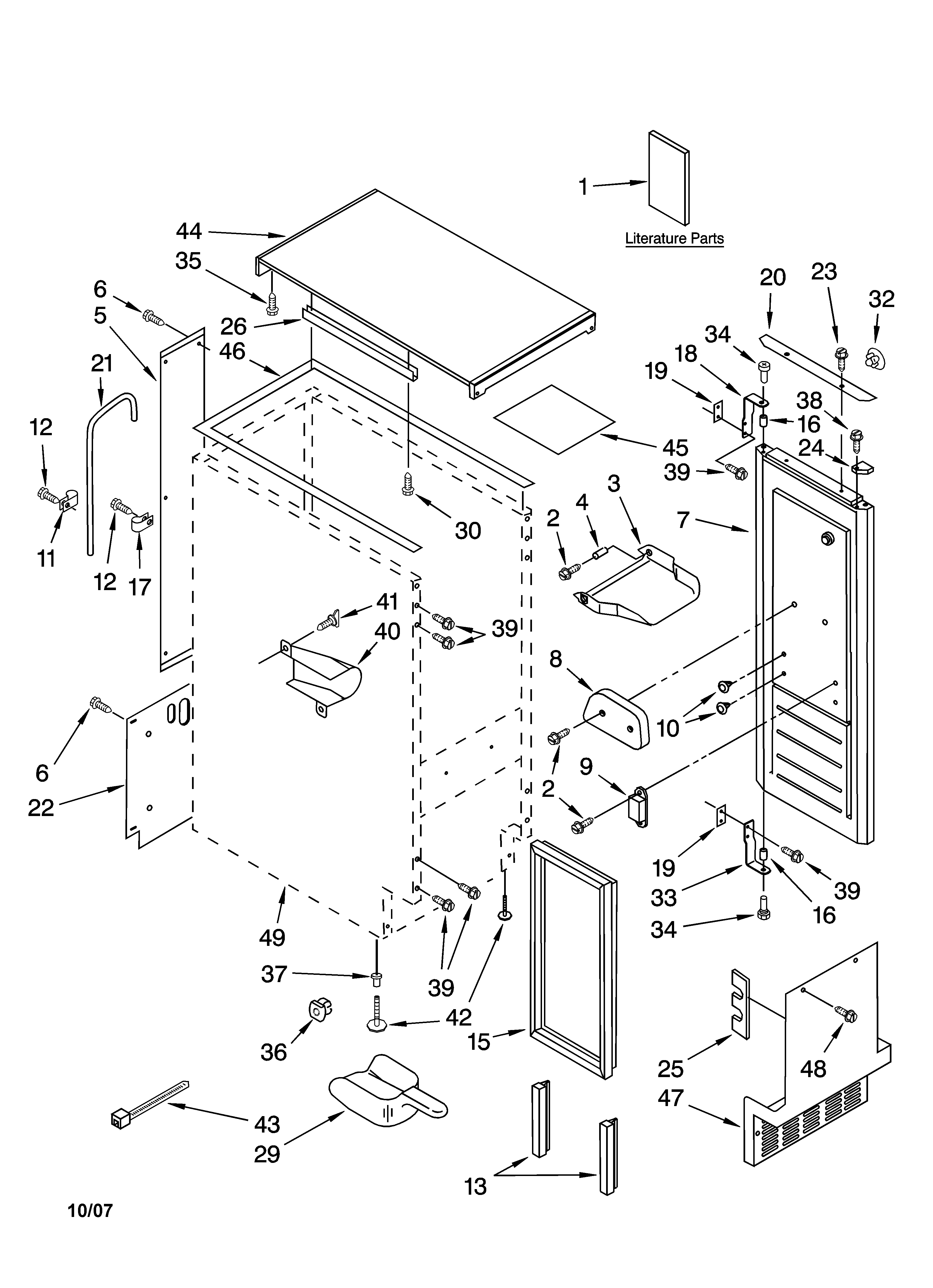 Kenmore 10689583701 cabinet liner and door parts diagram