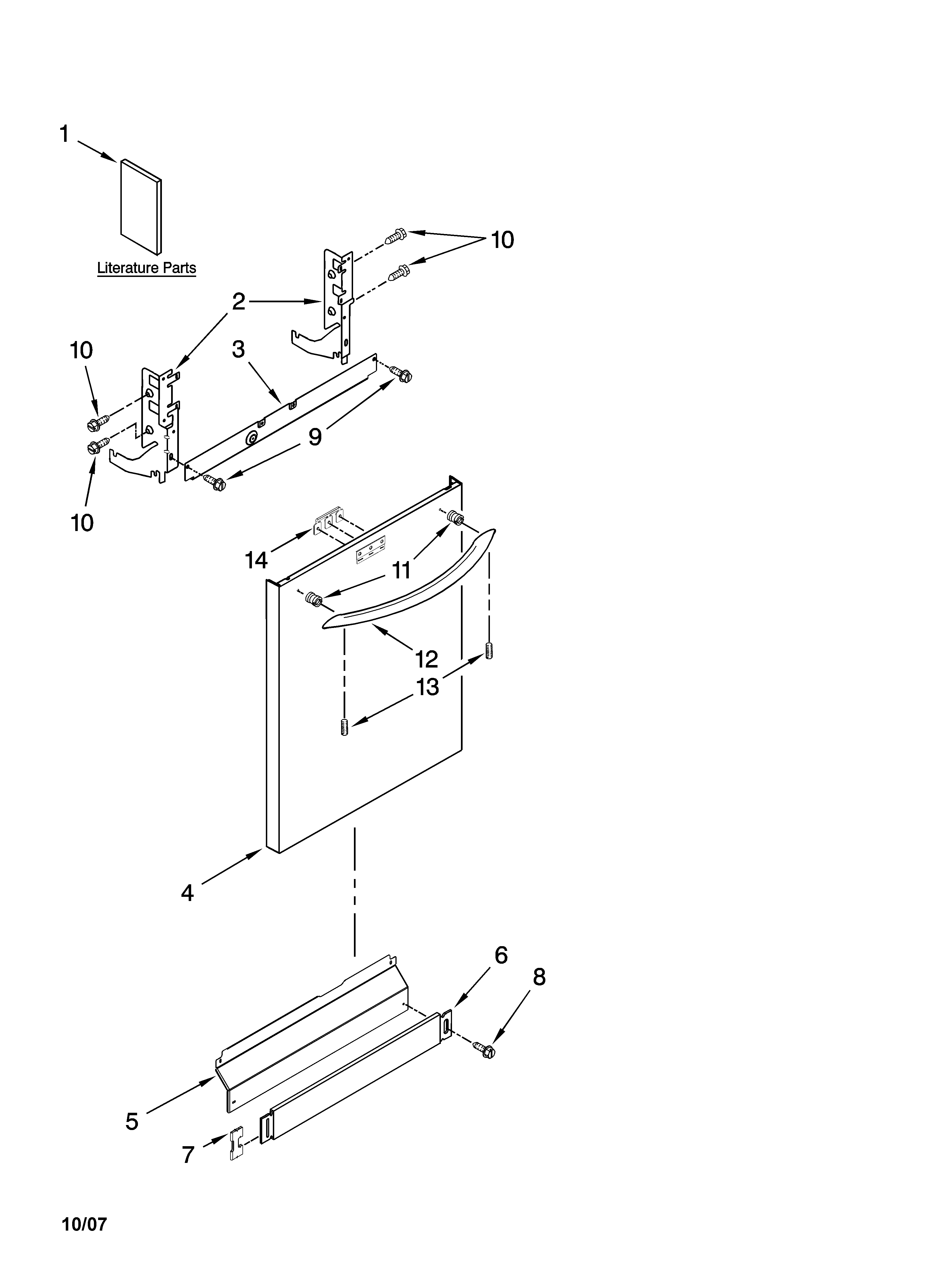 Kenmore Elite 66513133K700 door and panel parts diagram