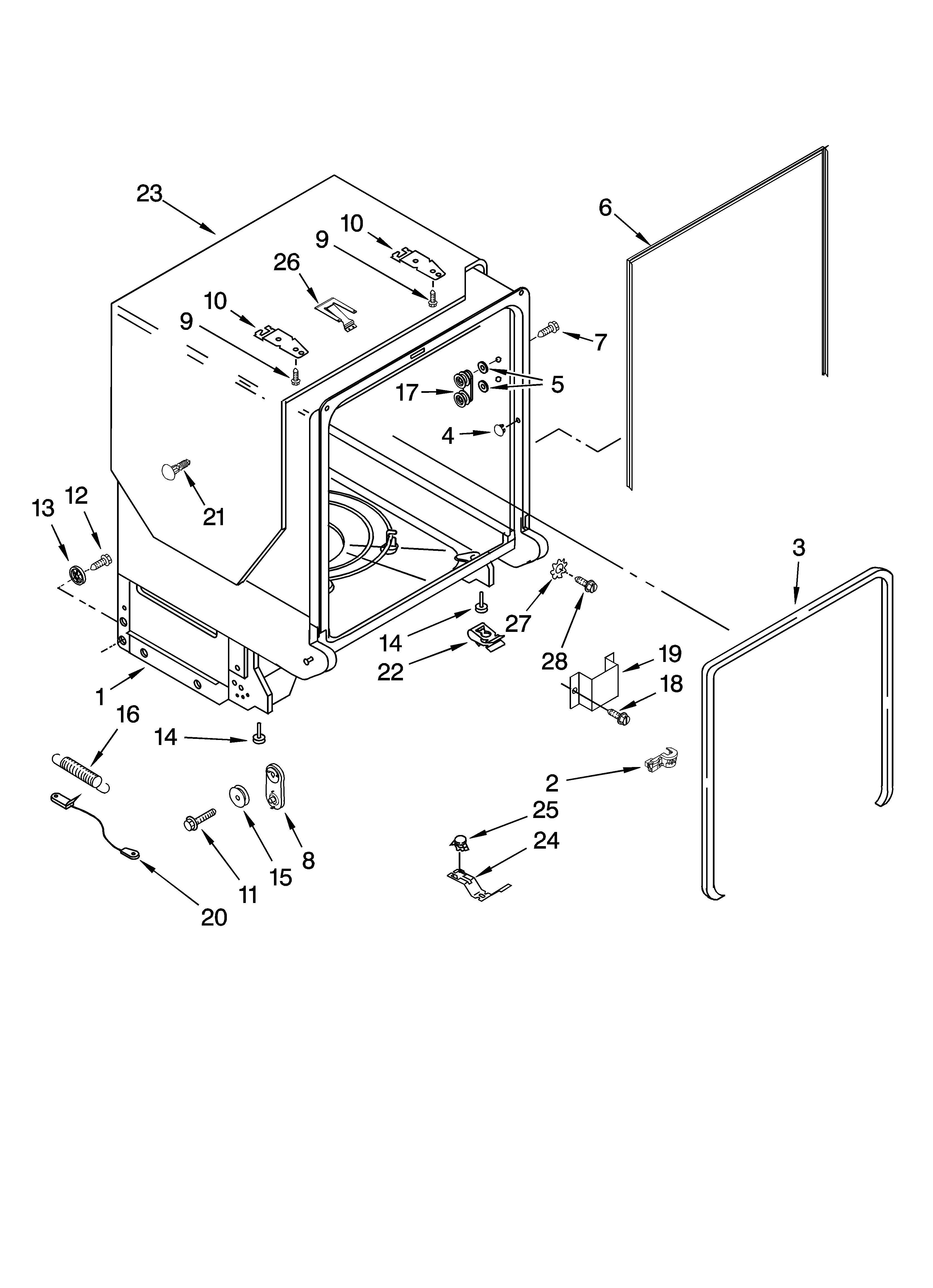 Kenmore Elite 66513133K700 tub and frame parts diagram