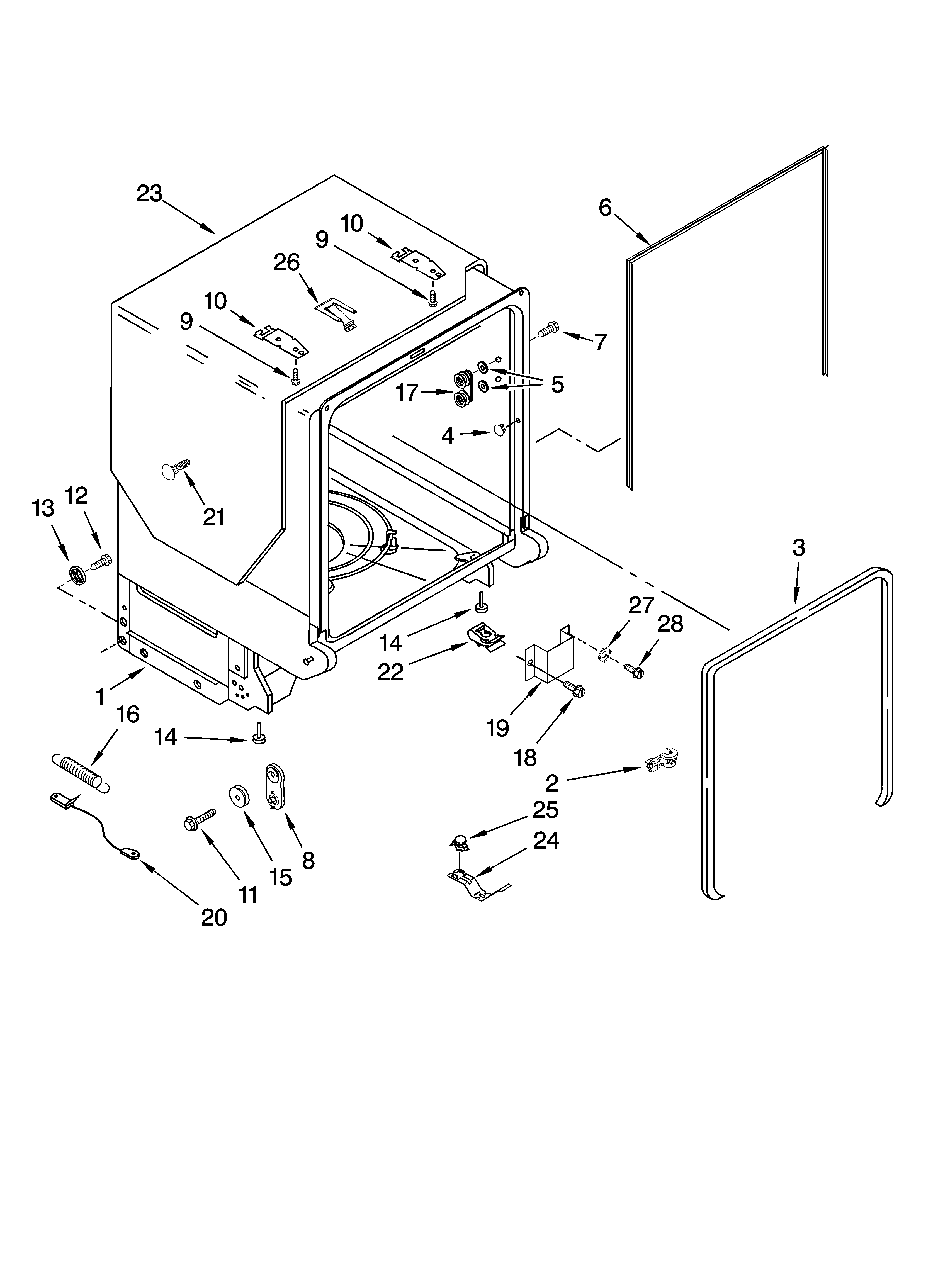 Kenmore Elite 66513139K701 tub and frame parts diagram