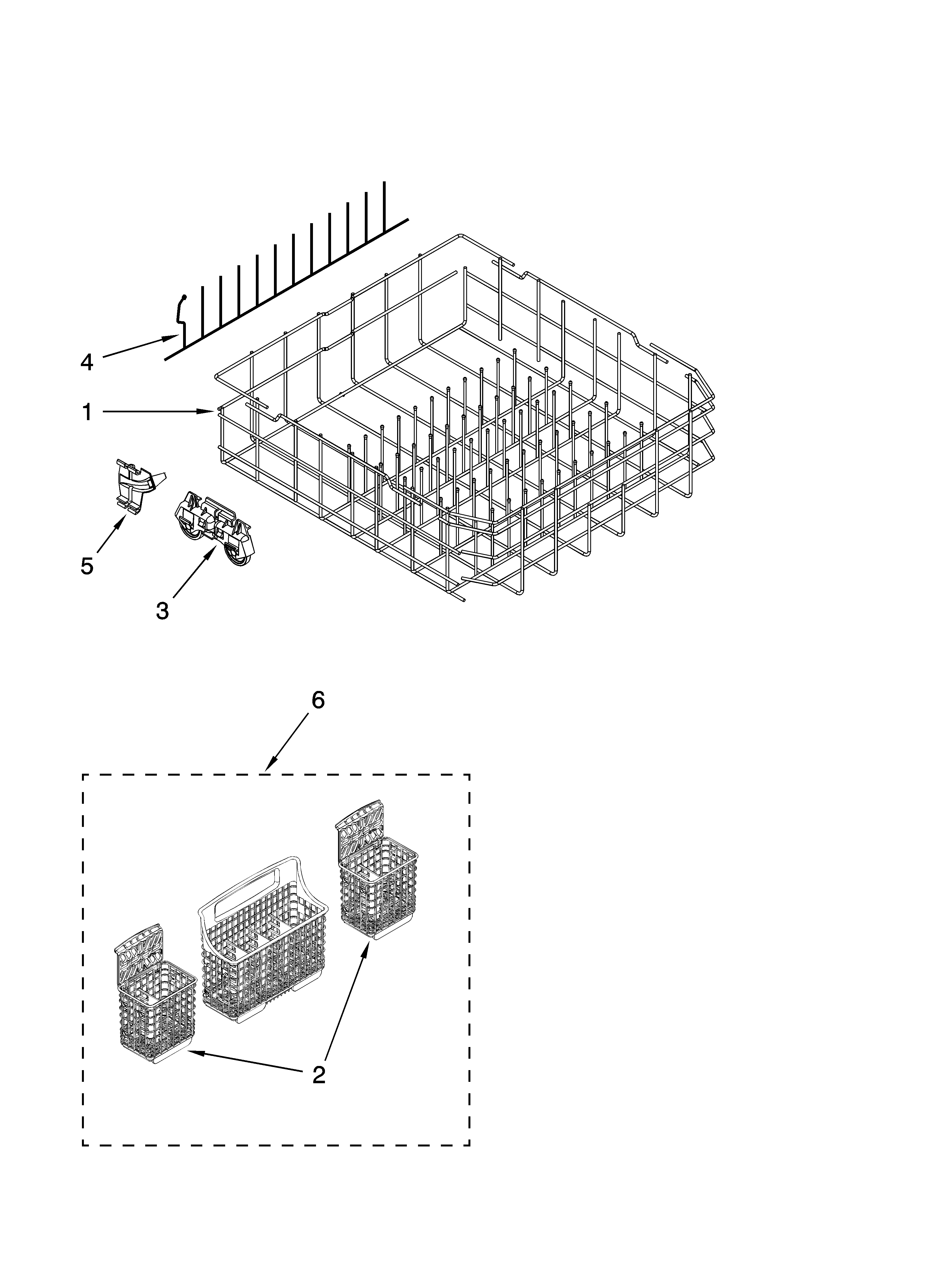 Kenmore Elite 66513139K701 lower rack parts, optional parts (not included) diagram