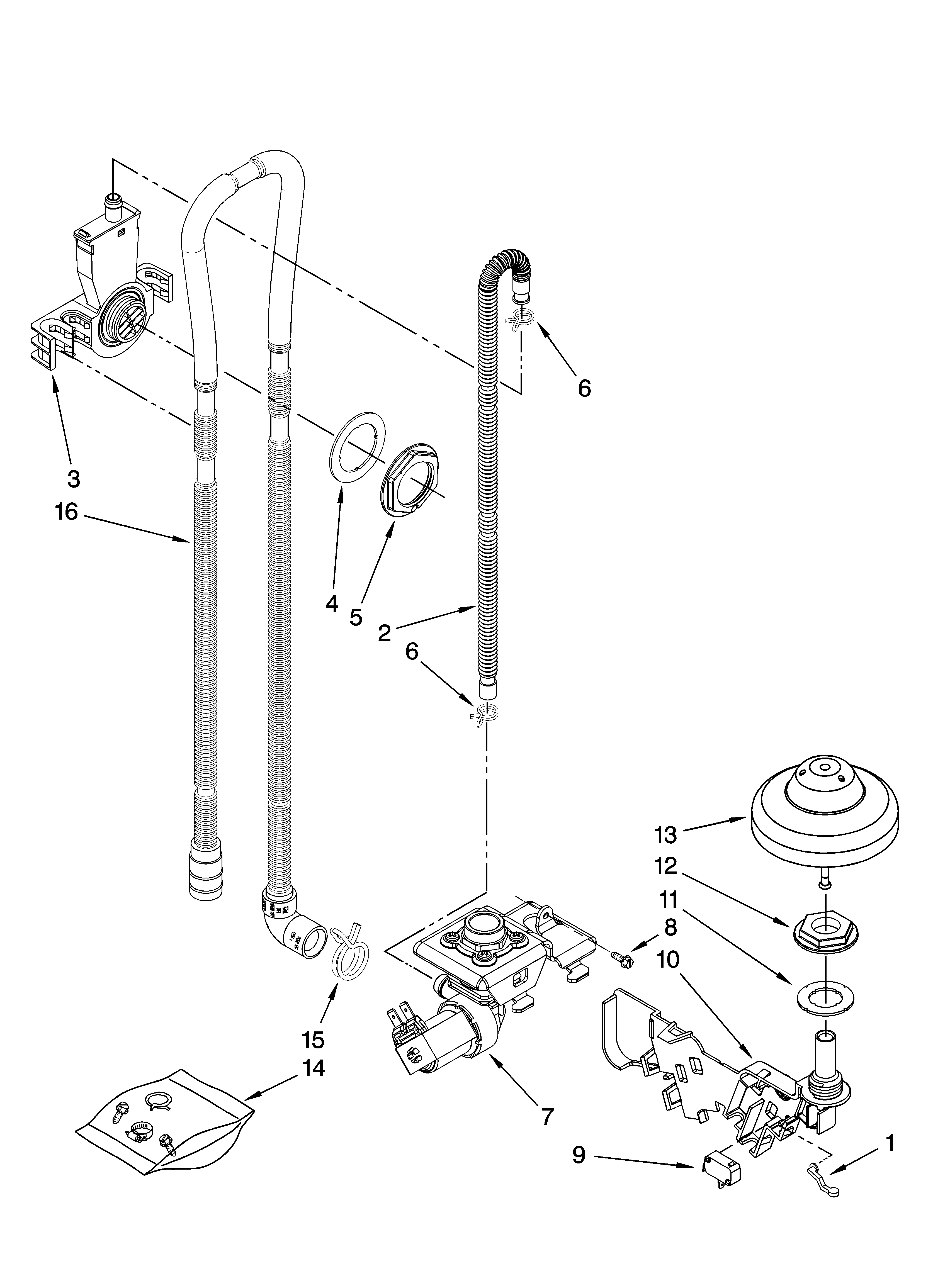 Kenmore Elite 66513159K700 fill, drain and overfill parts diagram