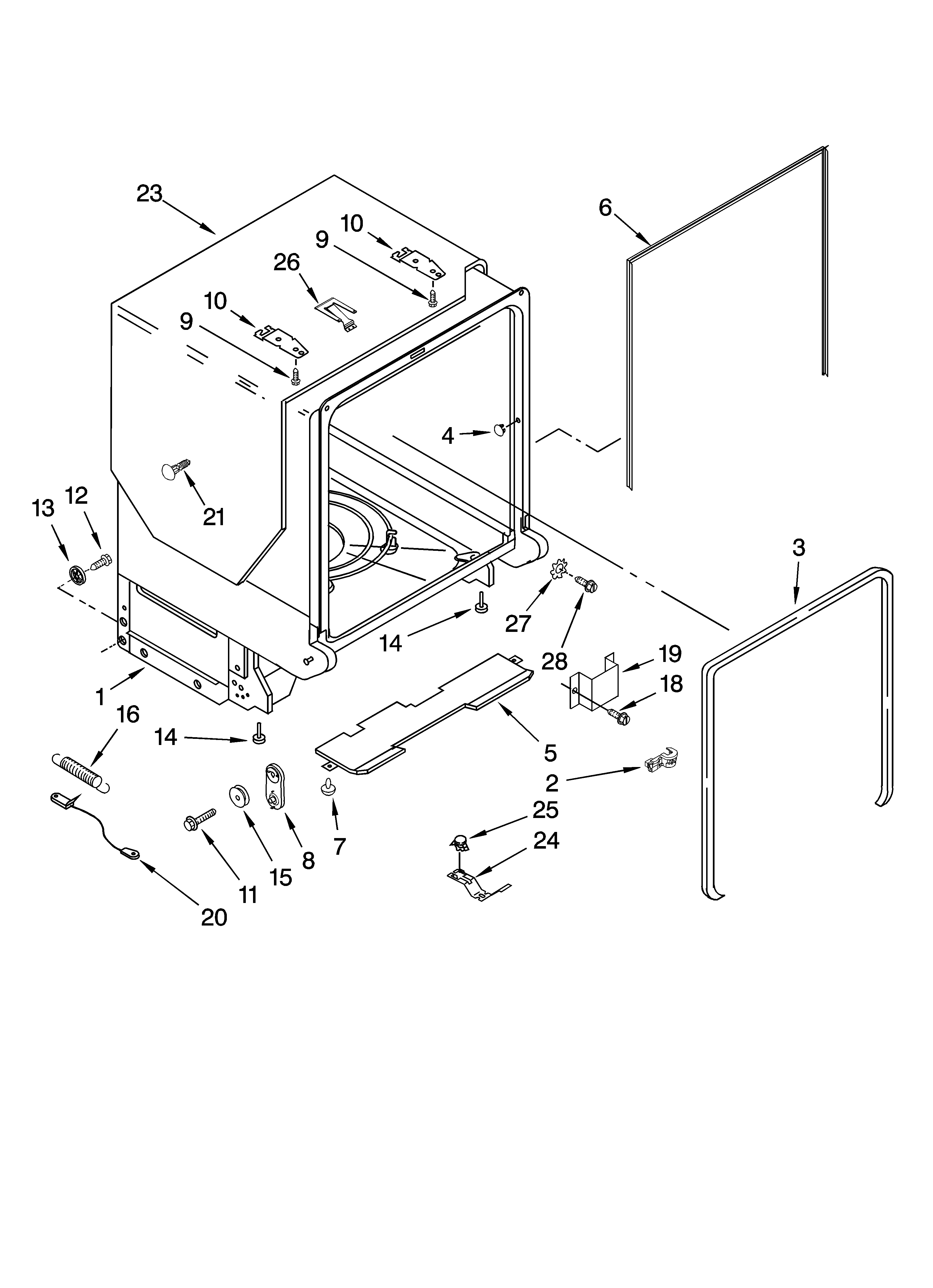 Kenmore Elite 66513159K700 tub and frame parts diagram