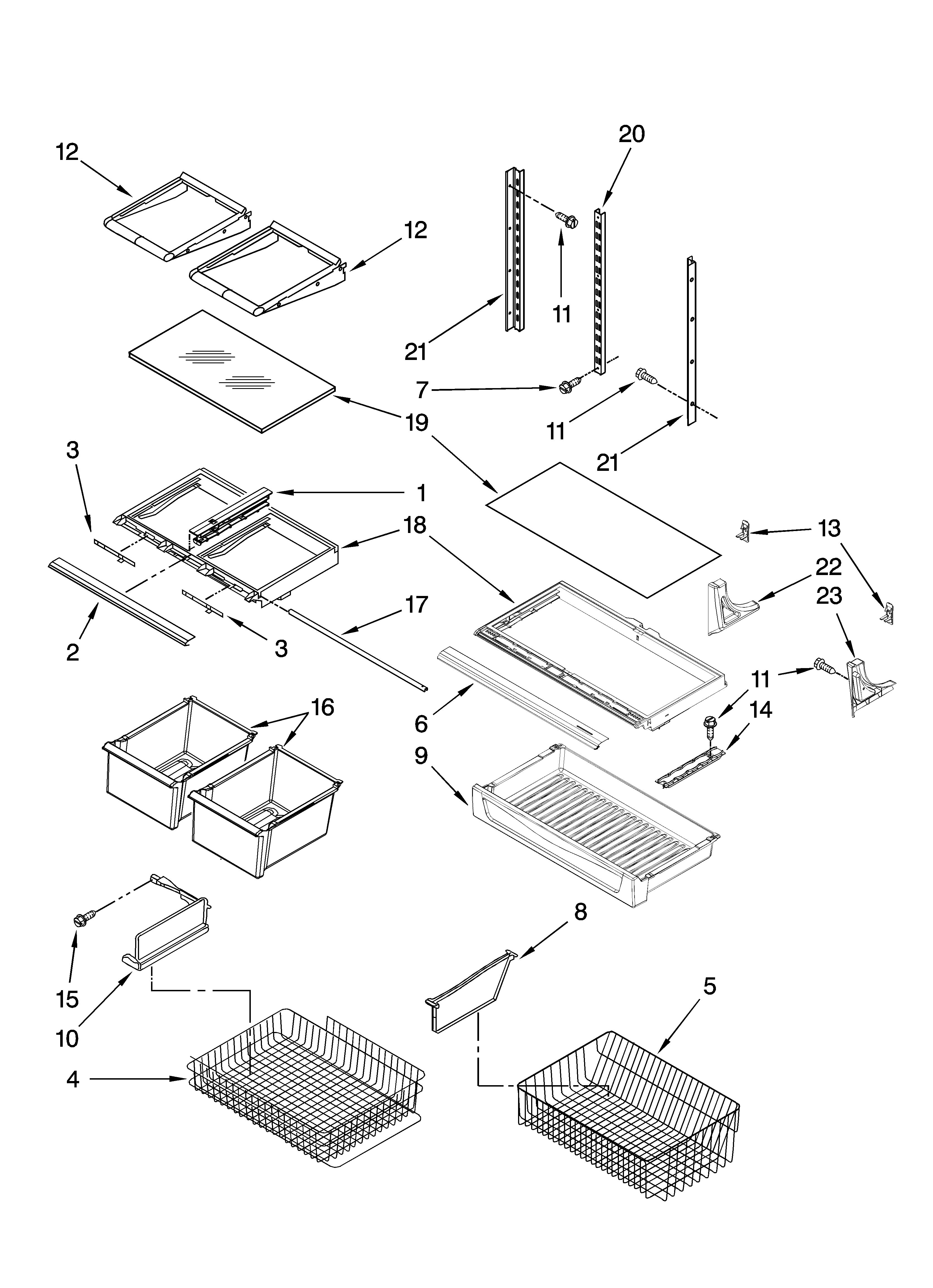 Kenmore Elite 59676054700 shelf parts diagram