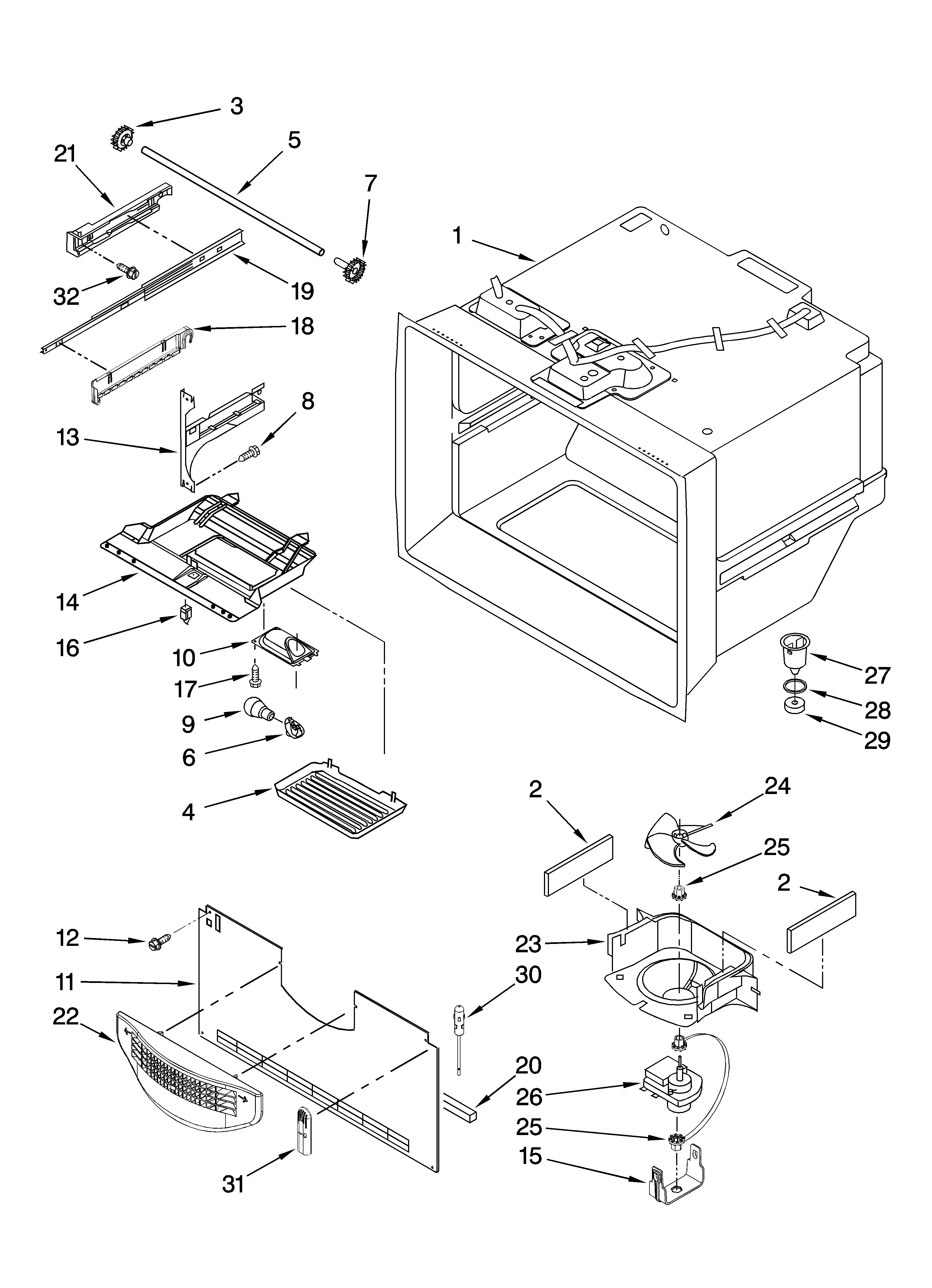 Kenmore Elite 59676064701 freezer liner parts diagram