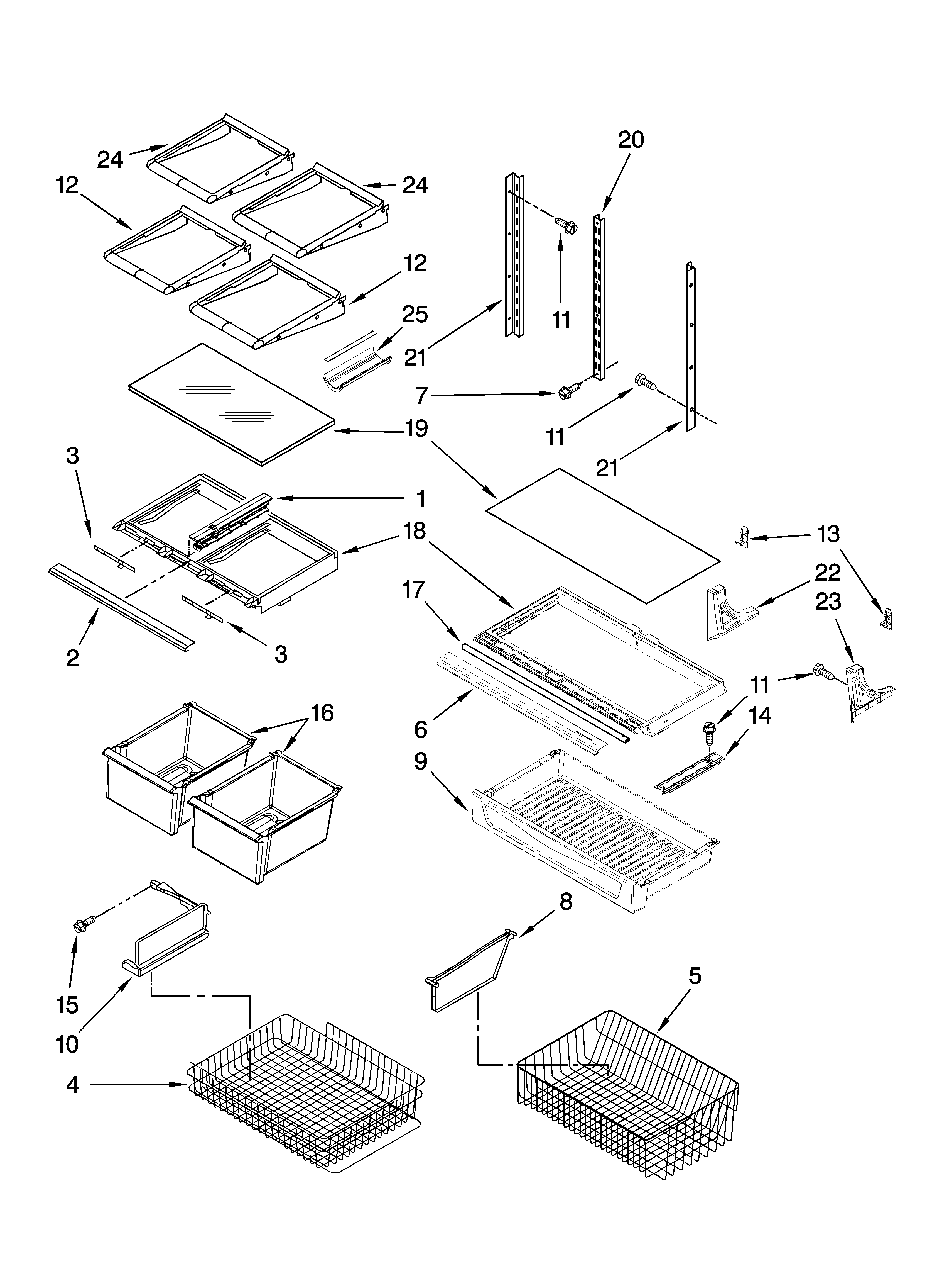 Kenmore Elite 59676064701 shelf parts diagram