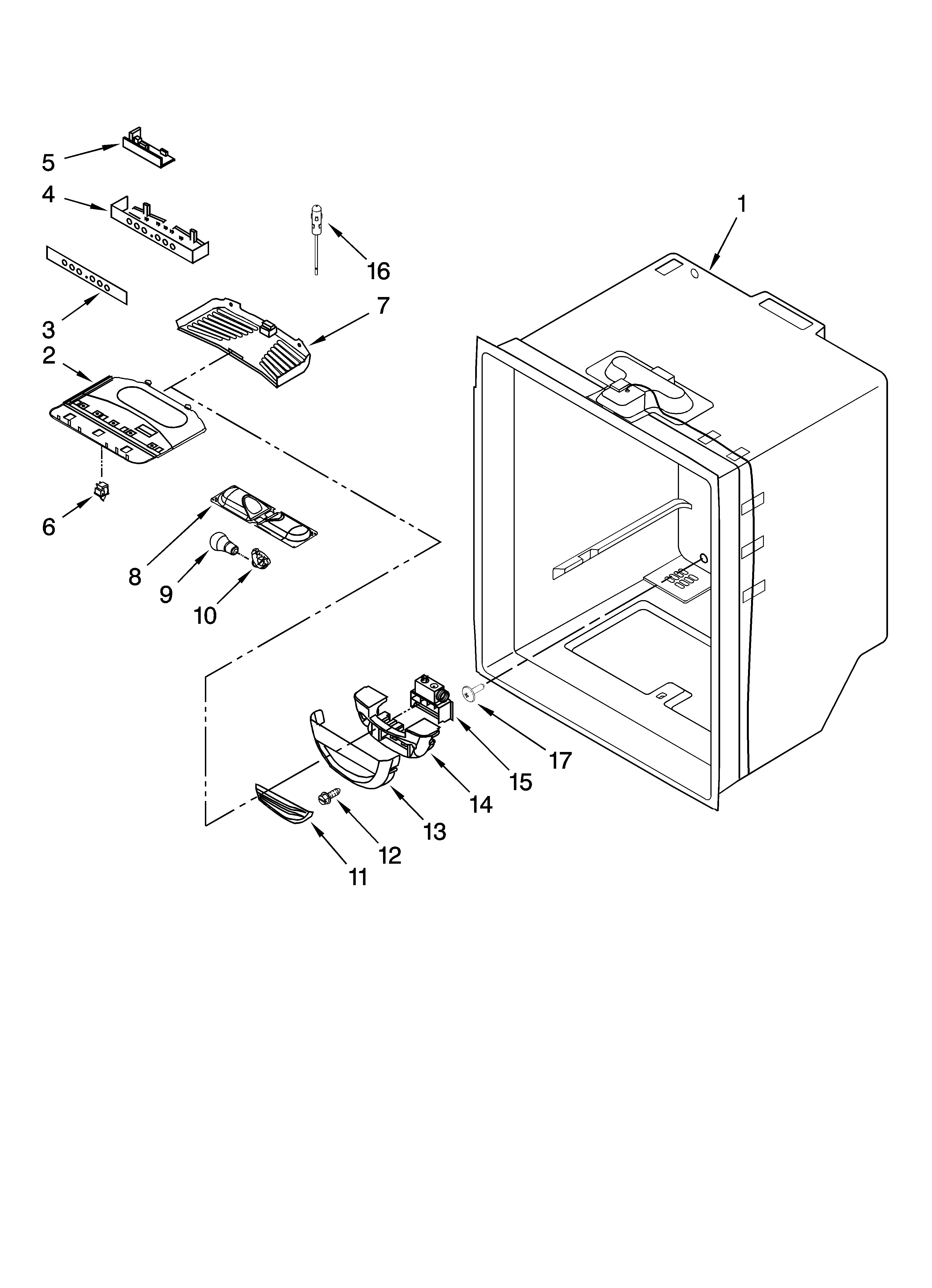 Kenmore Elite 59676262700 refrigerator liner parts diagram