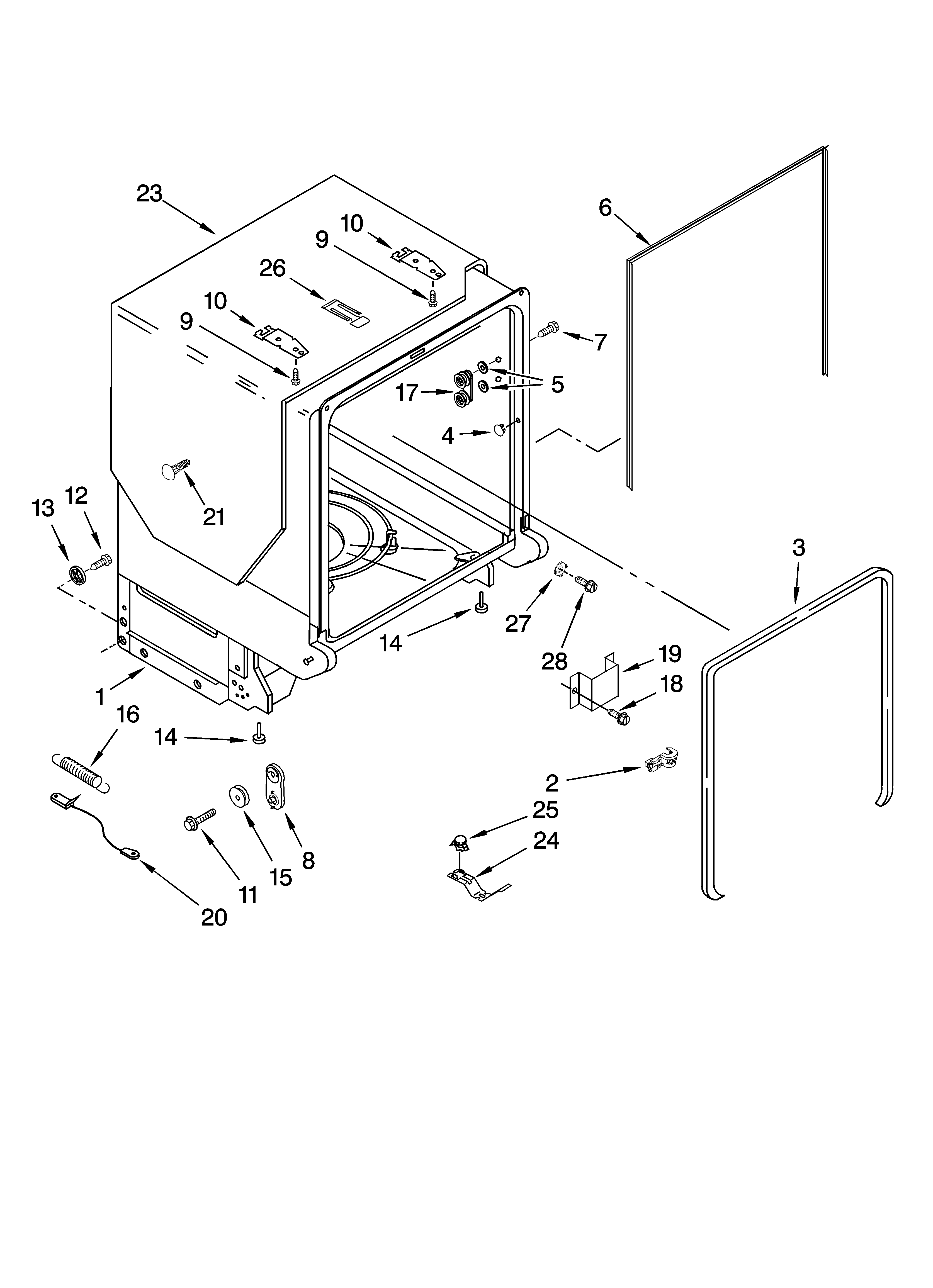 Kenmore Elite 66577969K700 tub and frame parts diagram