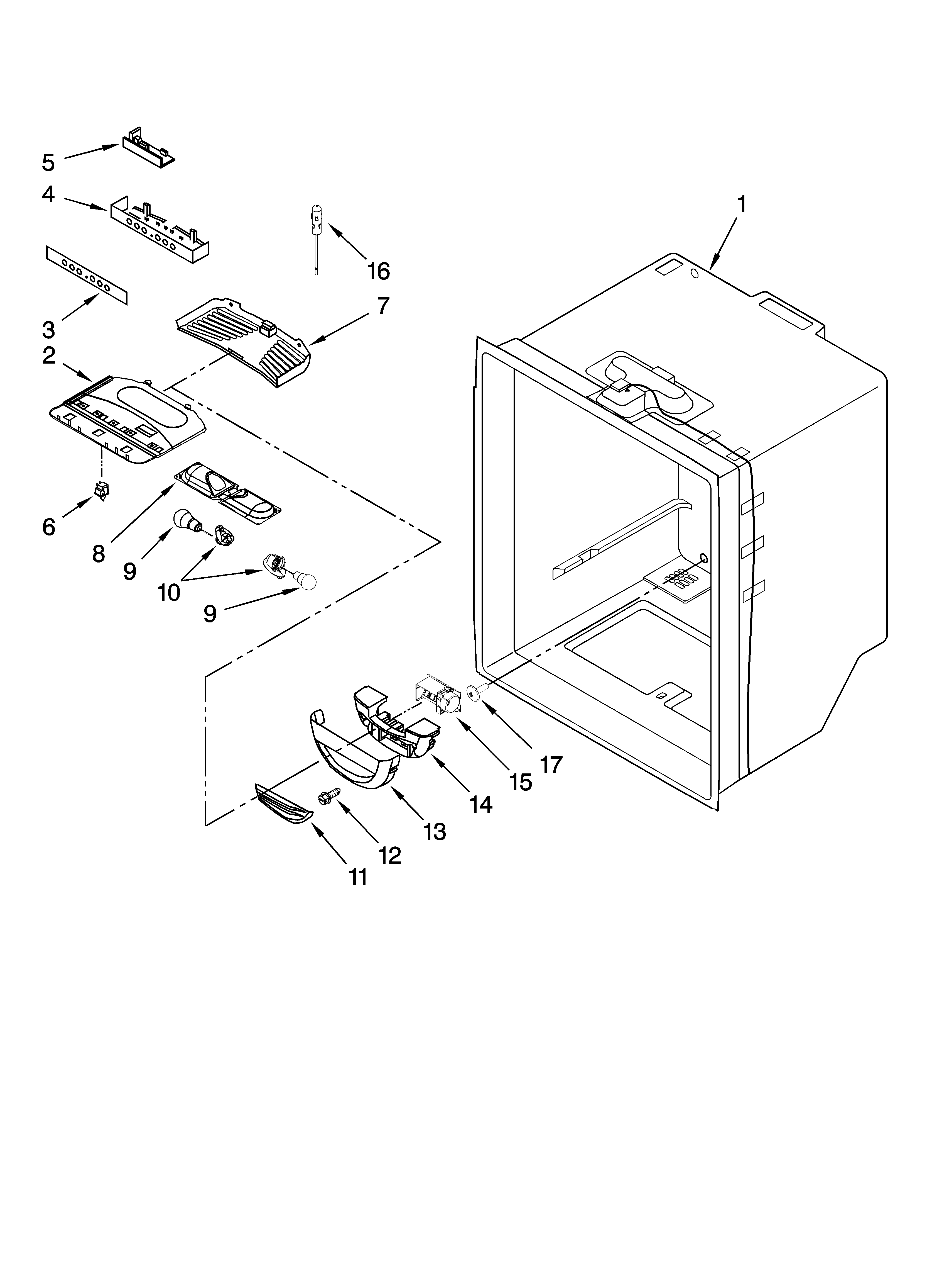 Kenmore 59675962701 refrigerator liner parts diagram