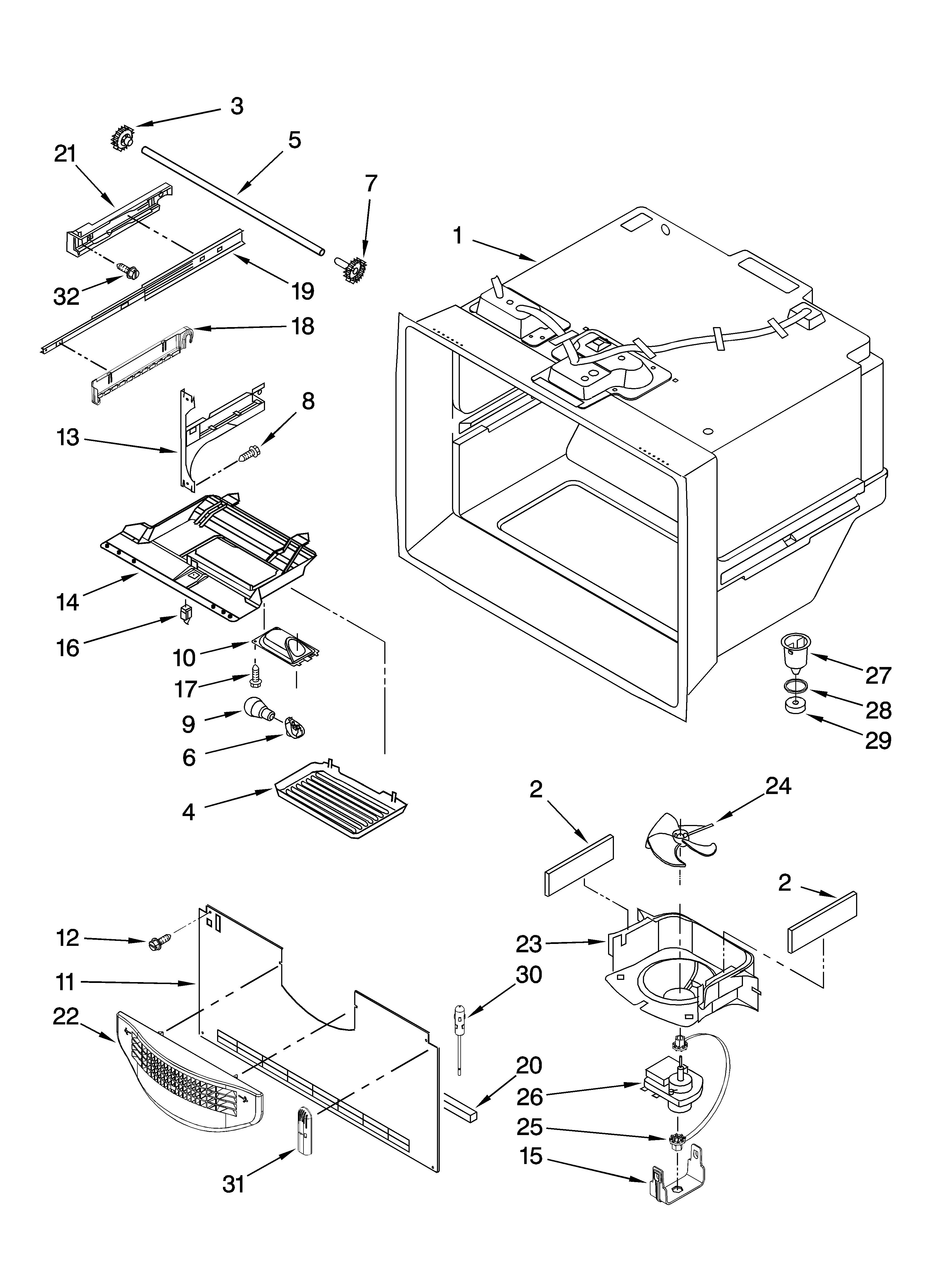 Kenmore Elite 59676053701 freezer liner parts diagram