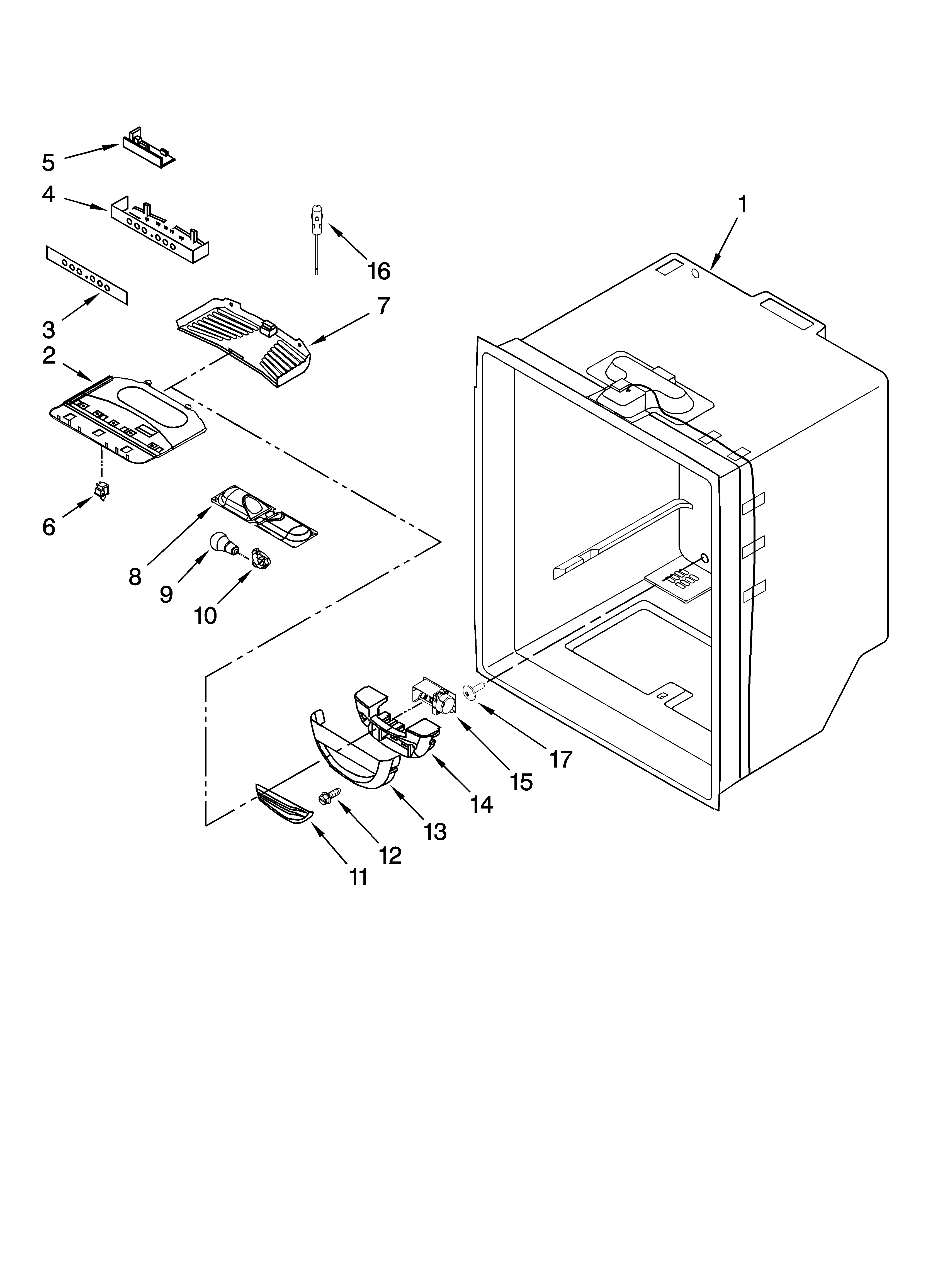 Kenmore Elite 59676053701 refrigerator liner parts diagram